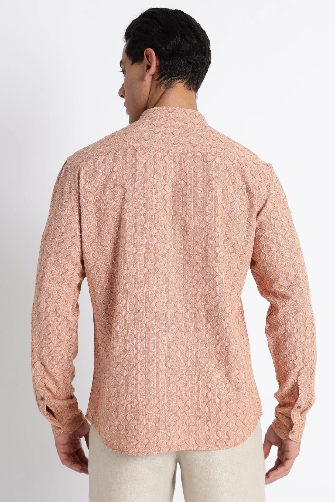 Apricot Orange Cotton Dobby Short Kurta - Image 3