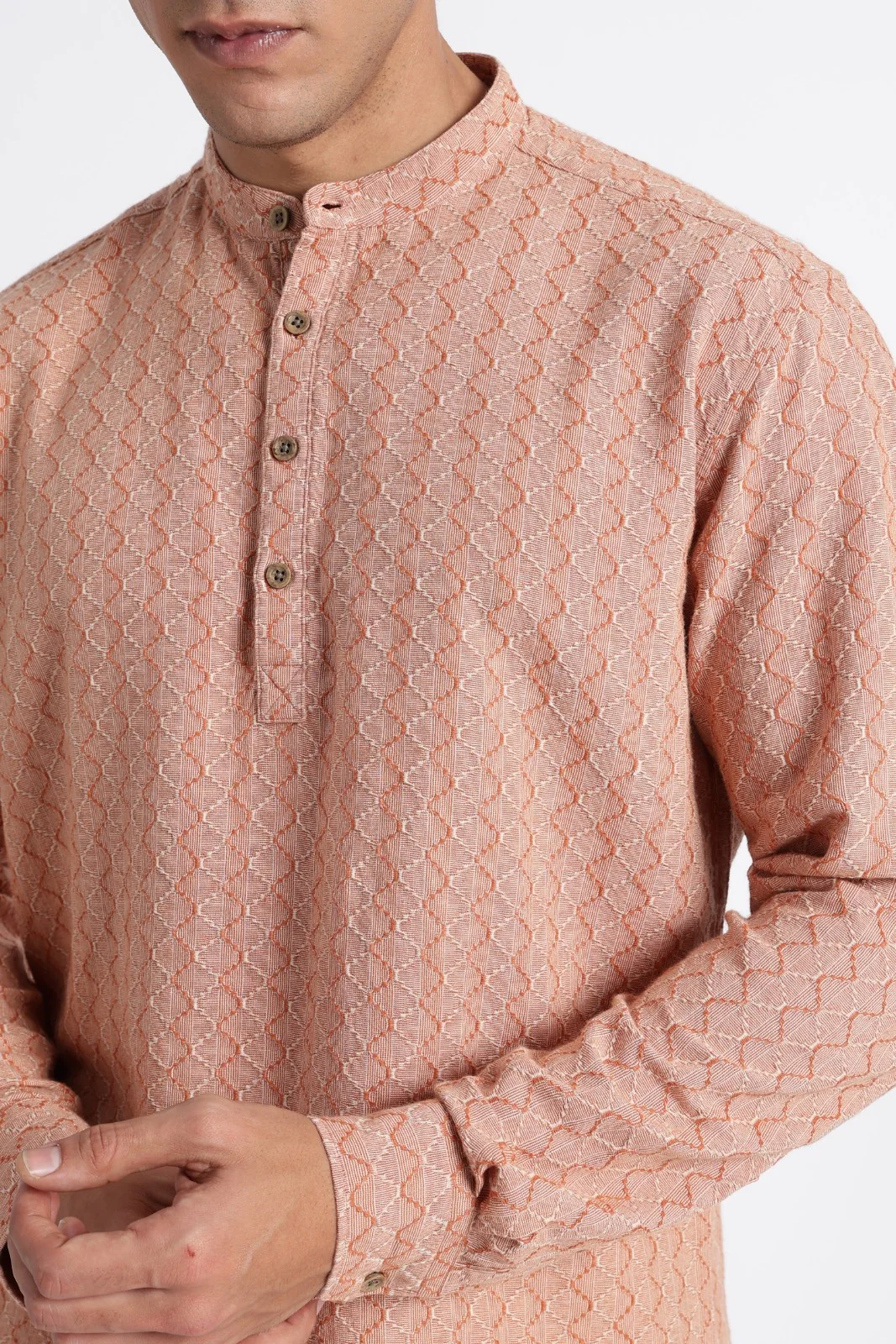 Apricot Orange Cotton Dobby Short Kurta - Image 4