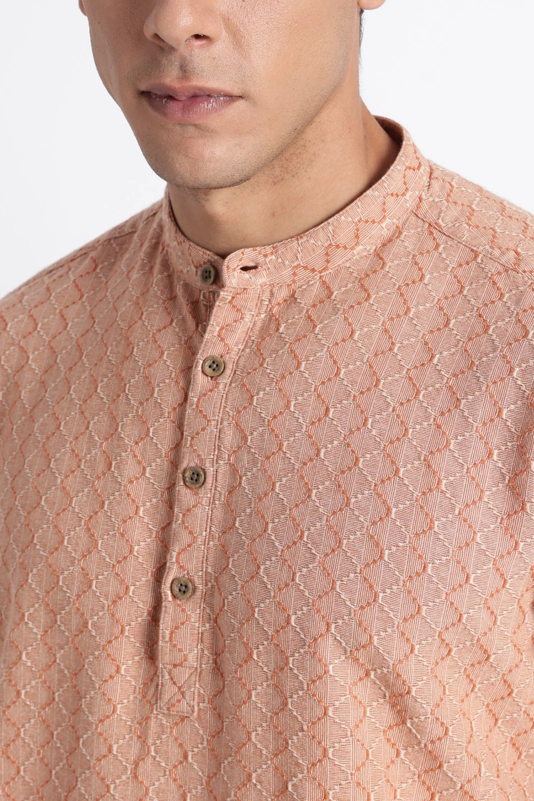 Apricot Orange Cotton Dobby Short Kurta - Image 8
