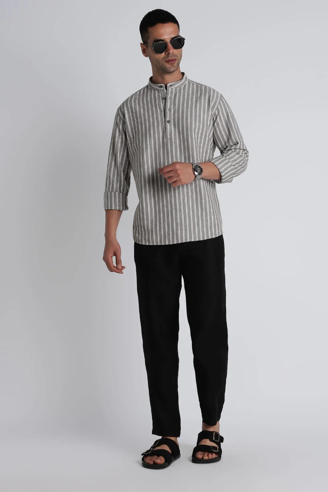 Ash Brown Pinstripe Short Kurta - Image 6