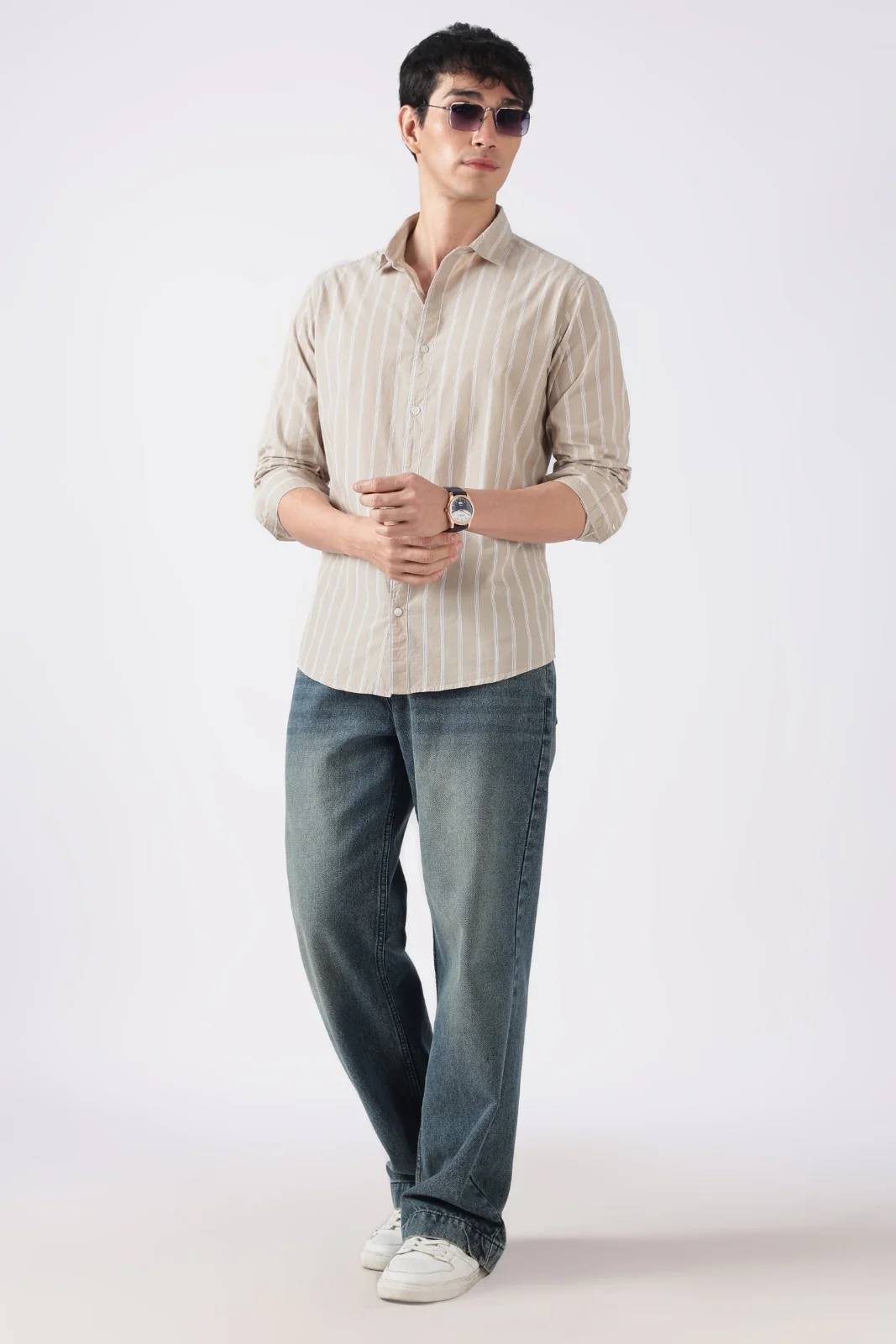 Beige Mist Subtle Stripe Cotton Shirt - Image 6