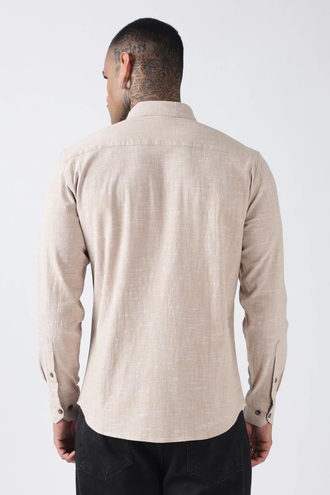 Beige Textured Cotton Casual Shirt - Image 4