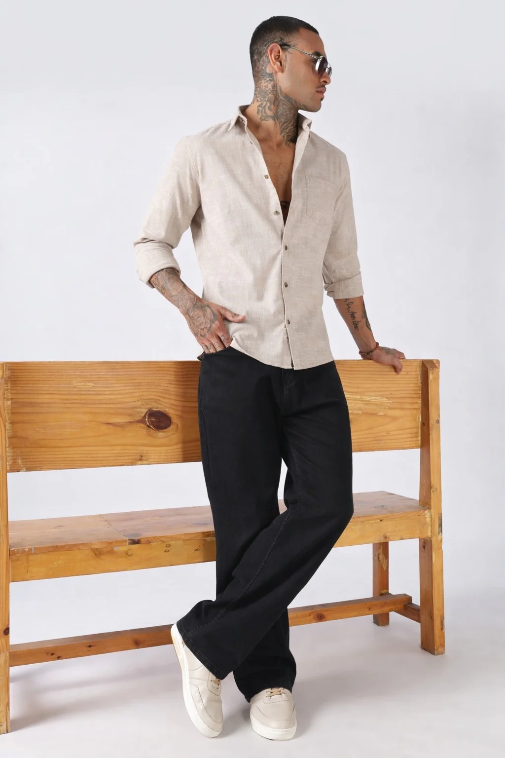 Beige Textured Cotton Casual Shirt - Image 7