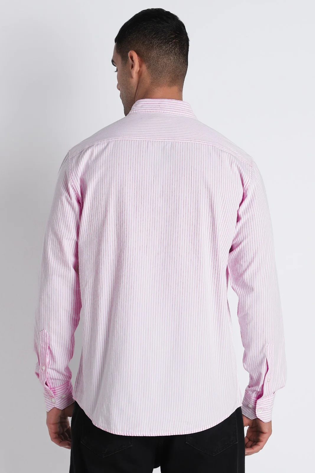 Blush Pink Fine Stripe Cotton Shirt - Image 5