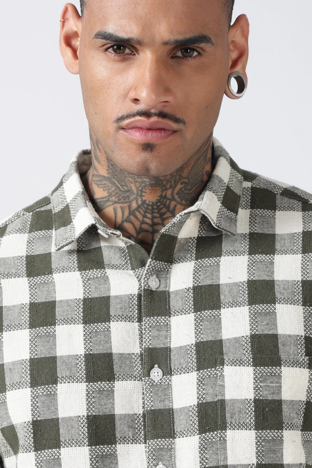 Deep Olive Dobby Check Casual Shirt - Image 3