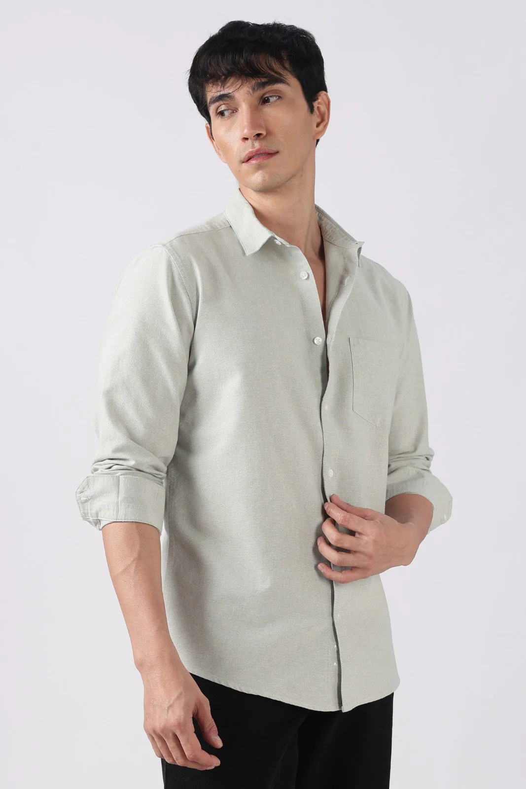 Dove Green Solid Casual Shirt - Image 4