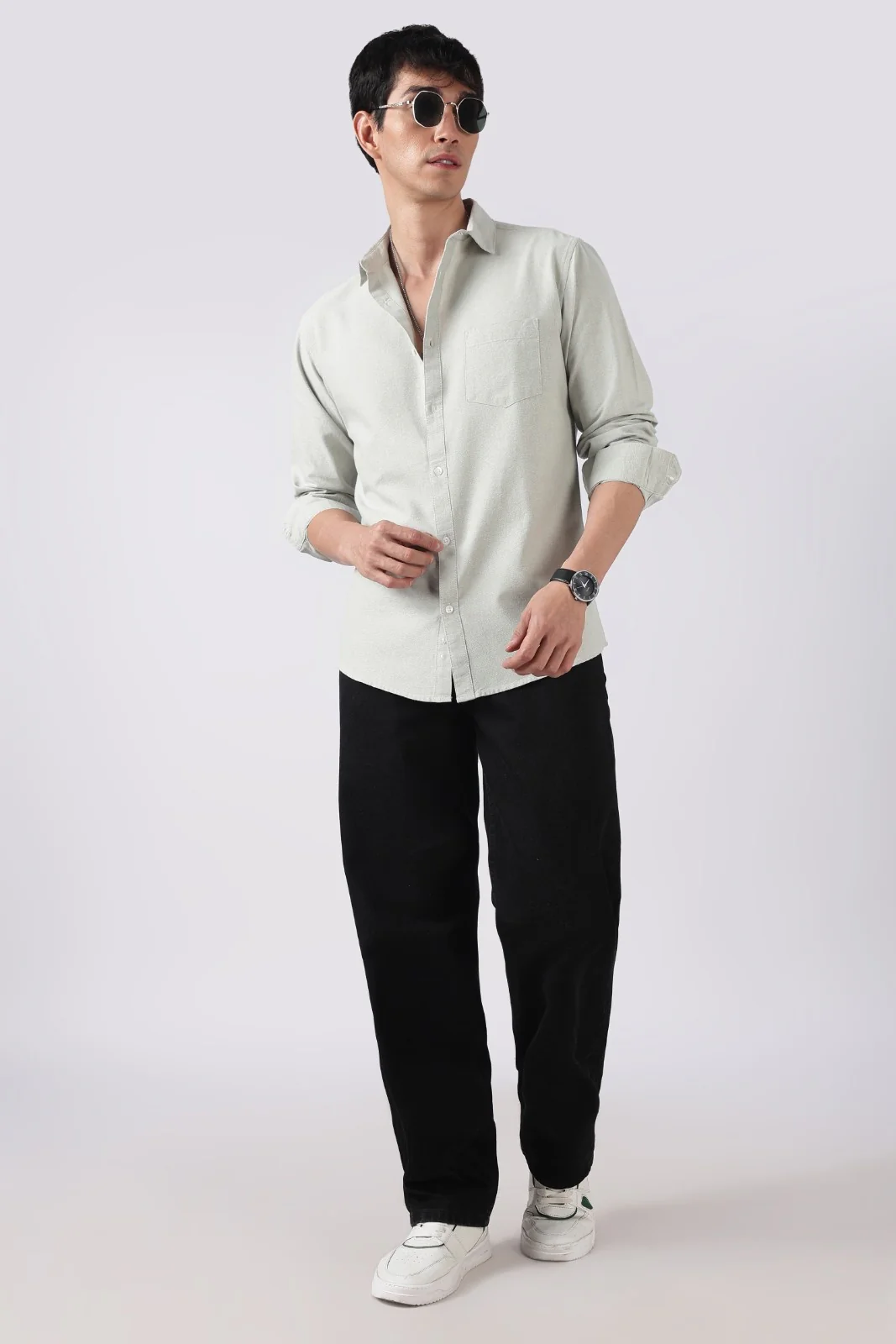 Dove Green Solid Casual Shirt - Image 6