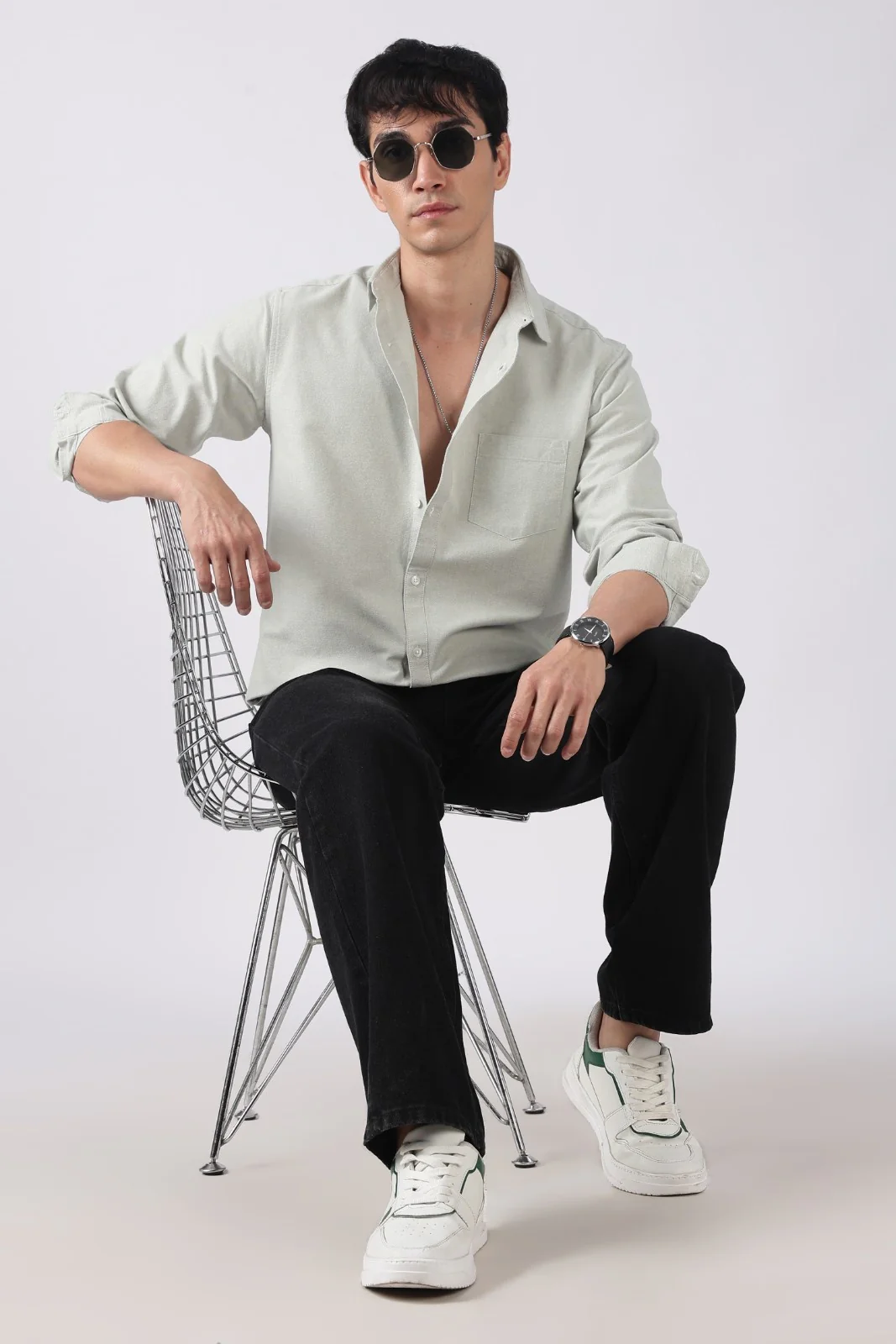 Dove Green Solid Casual Shirt - Image 7