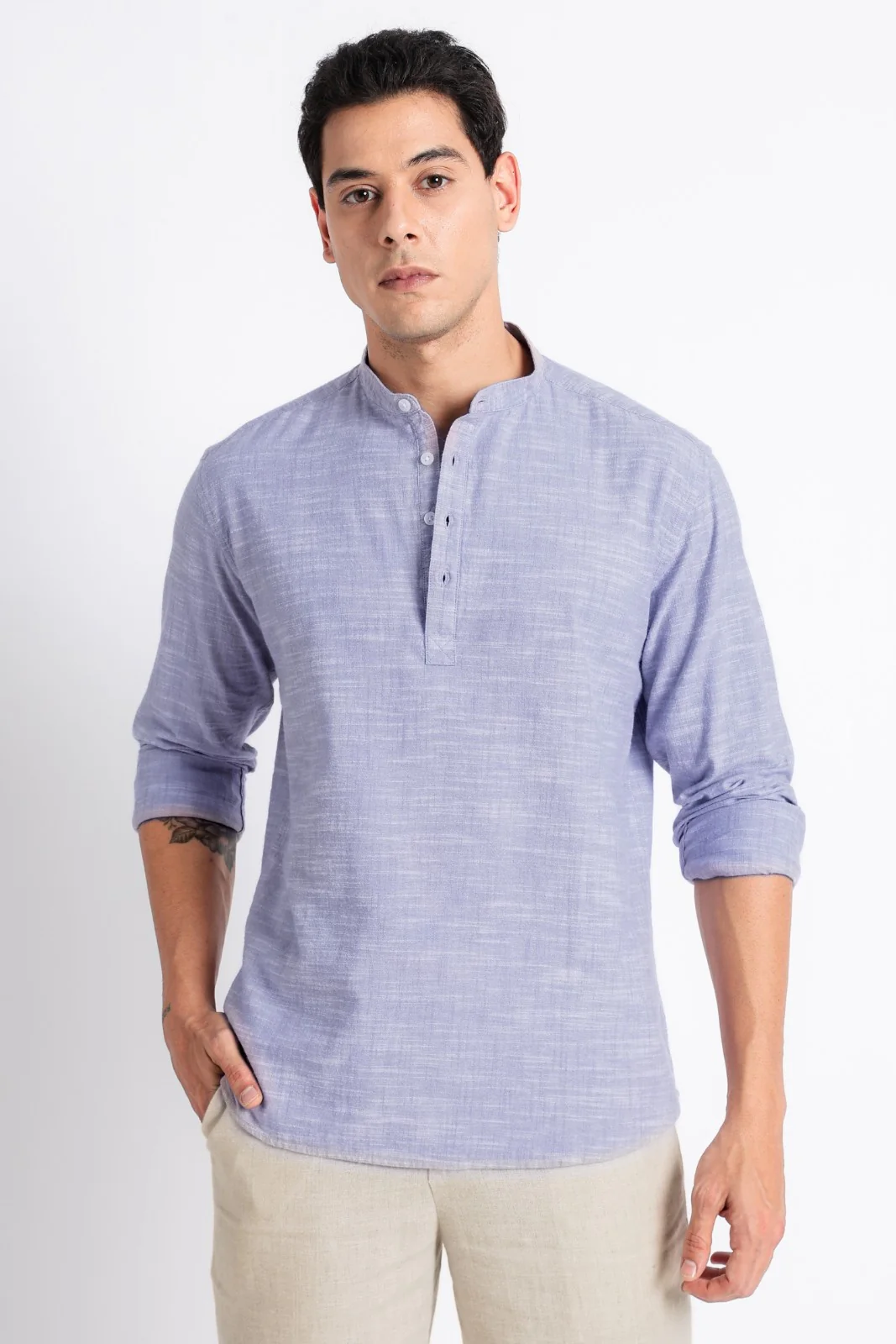 Dusty Lavender Textured Short Kurta - Image 7