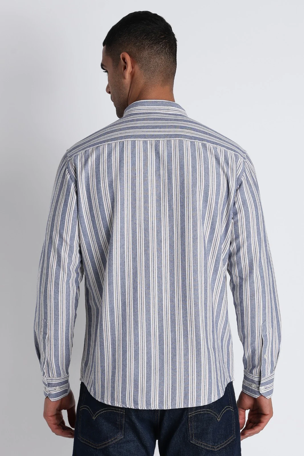 Indigo Blue Oxford Stripe Casual Shirt - Image 4