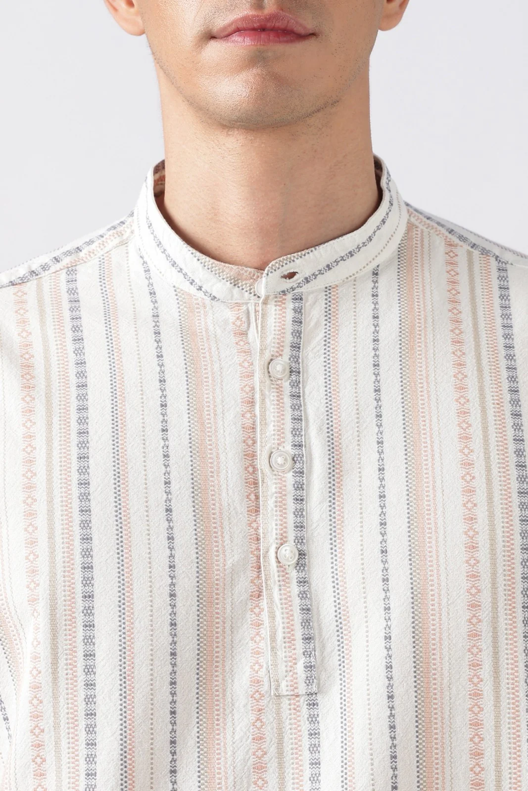 Ivory Orange Dobby Stripe Short Kurta - Image 3