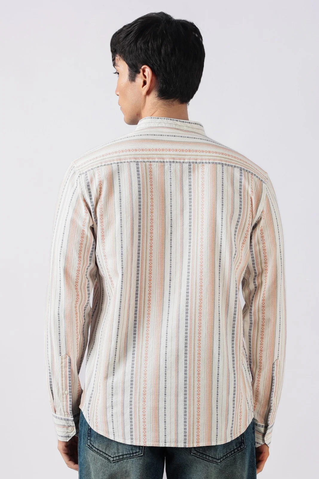 Ivory Orange Dobby Stripe Short Kurta - Image 5