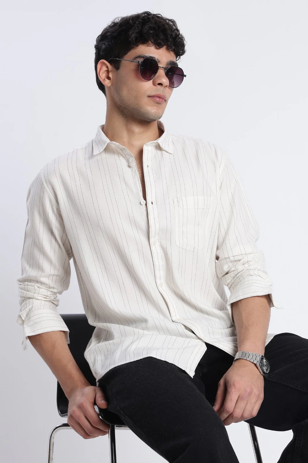 Ivory Stripe Casual Shirt - Image 7