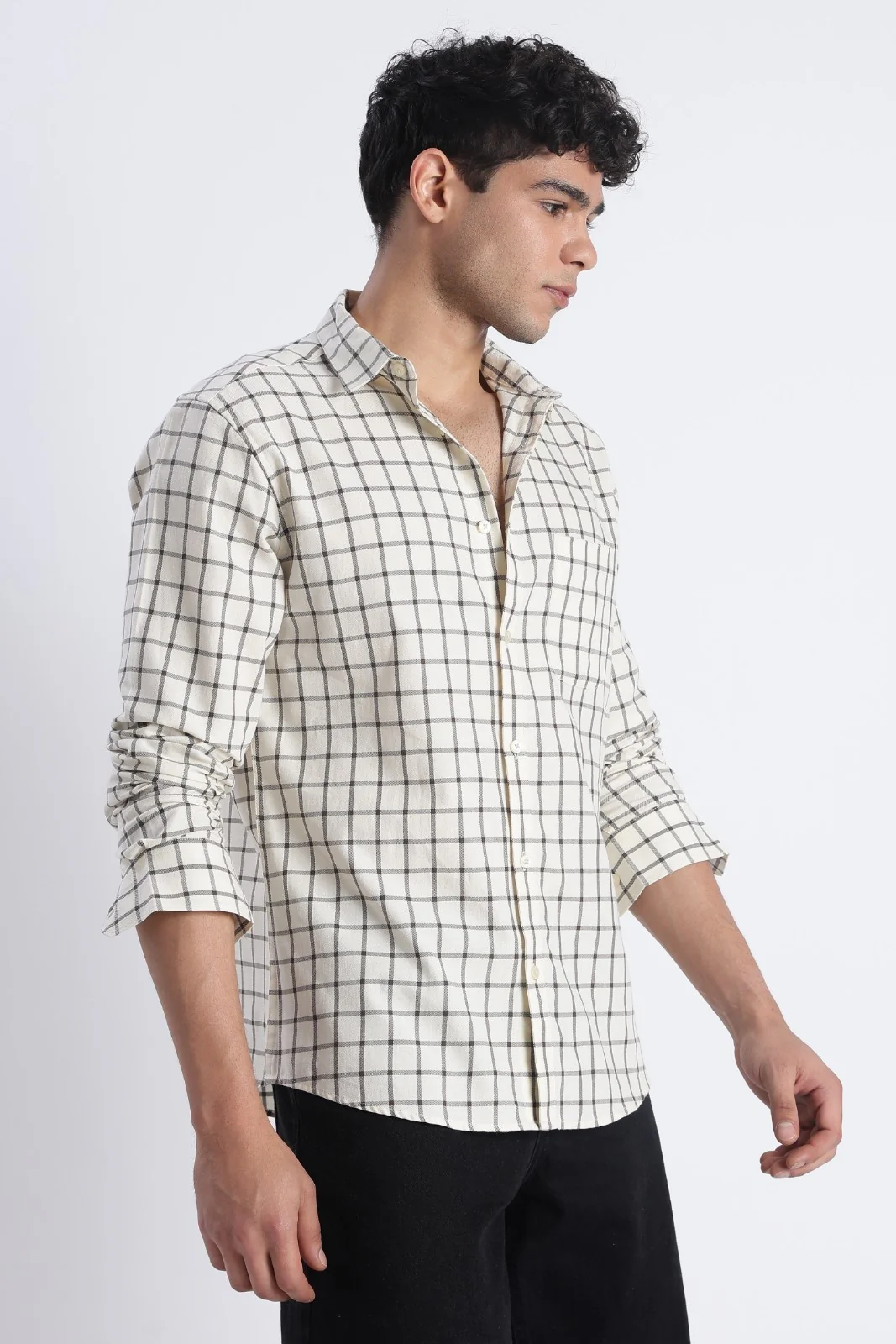 Ivory Twill Check Casual Shirt - Image 2