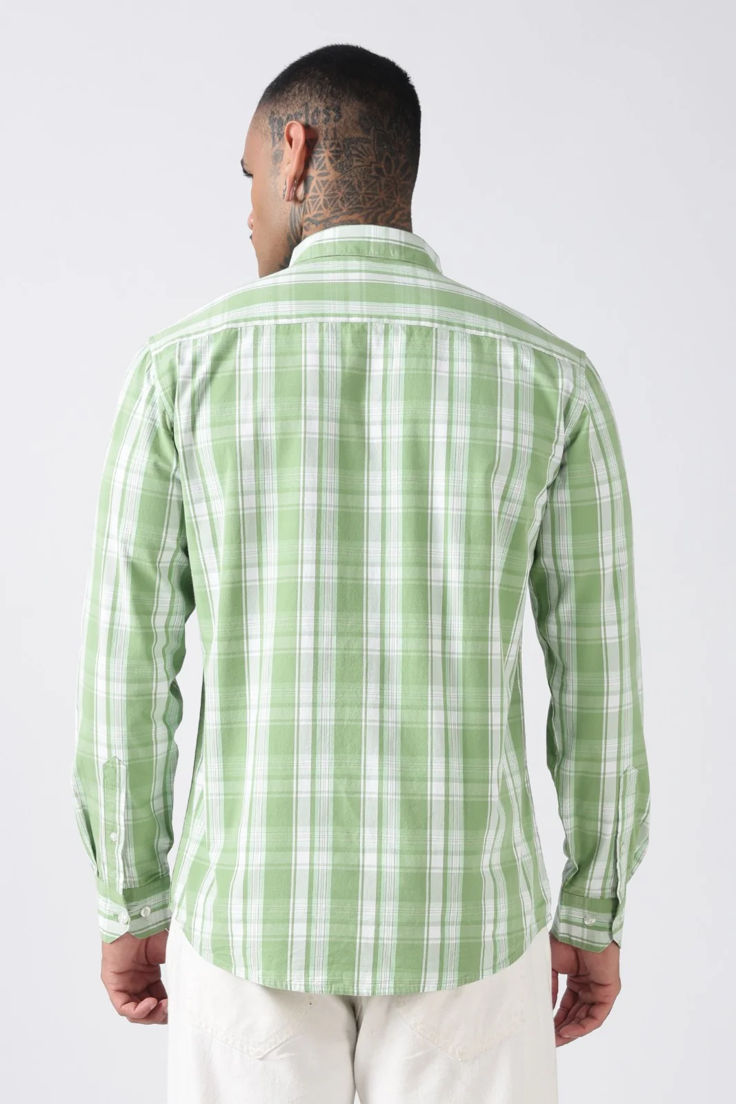 Leaf Green Check Cotton Casual Shirt - Image 4
