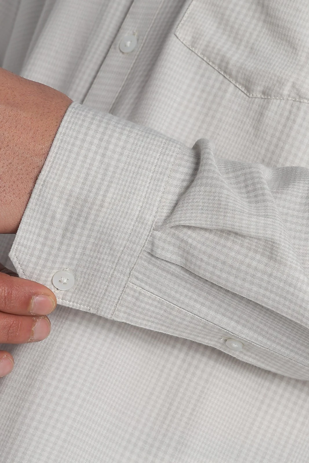 Light Grey Micro-Check Classic Shirt - Image 9