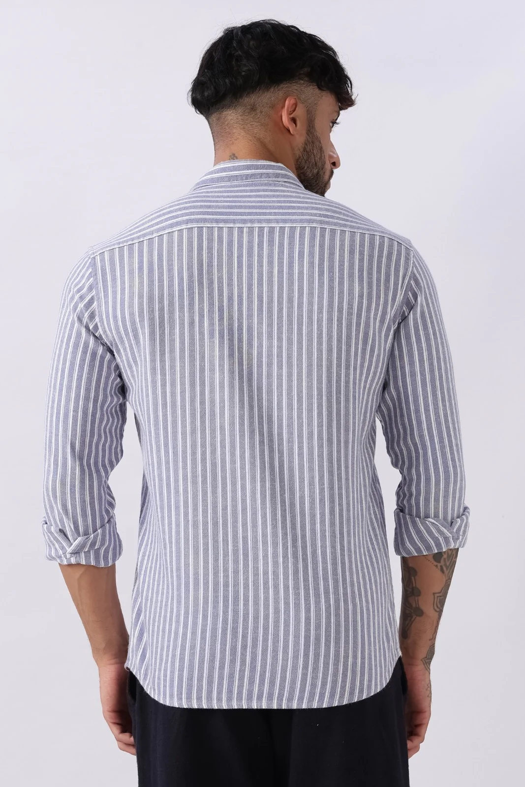 Light Violet Stripe Linen Blend Shirt - Image 4