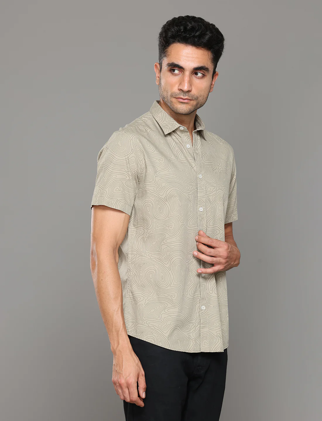 Uri Olive Printed Short Sleeves Shirt - Image 3