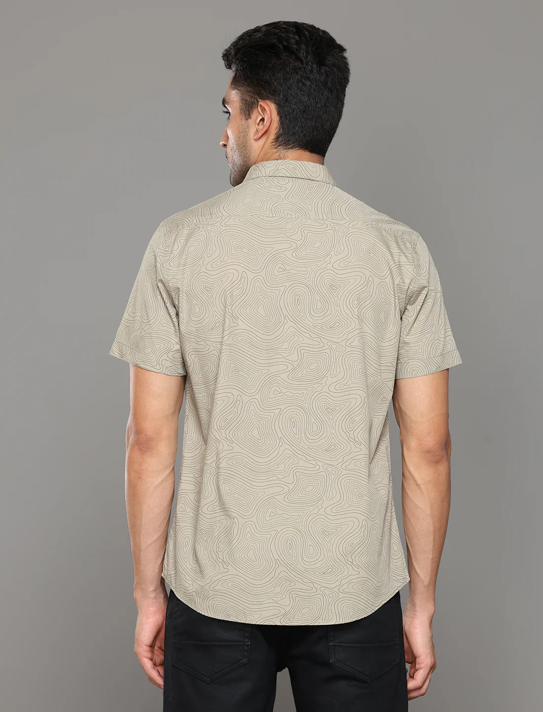 Uri Olive Printed Short Sleeves Shirt - Image 4