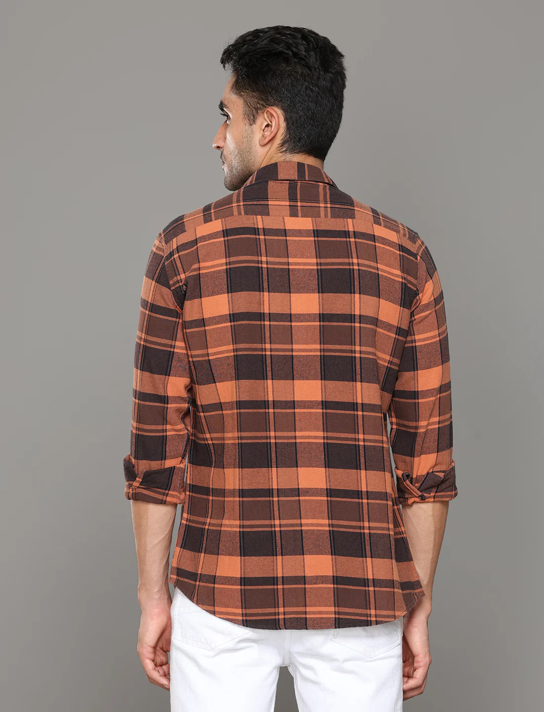 Uri Orange Checked Regular Fit Flannel Cotton Casual Shirt - Image 3
