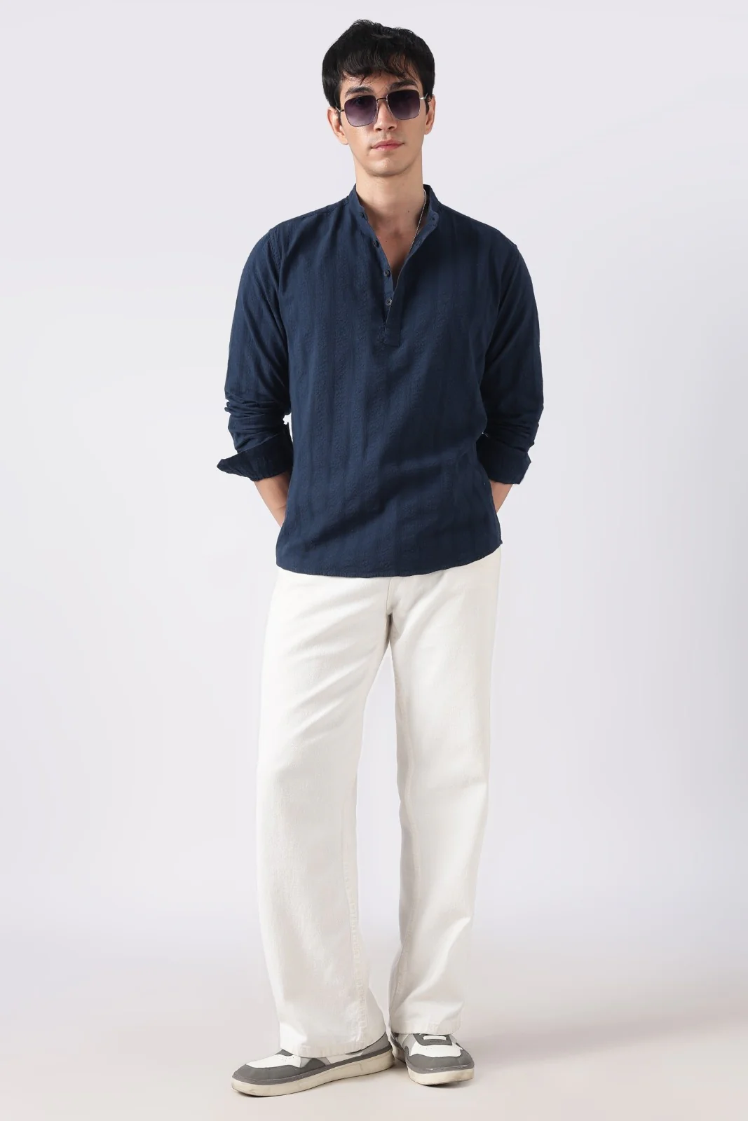 Navy Seersucker Short Kurta - Image 6