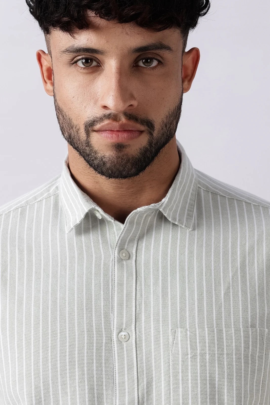 Pistachio Green Oxford Stripe Casual Shirt - Image 3