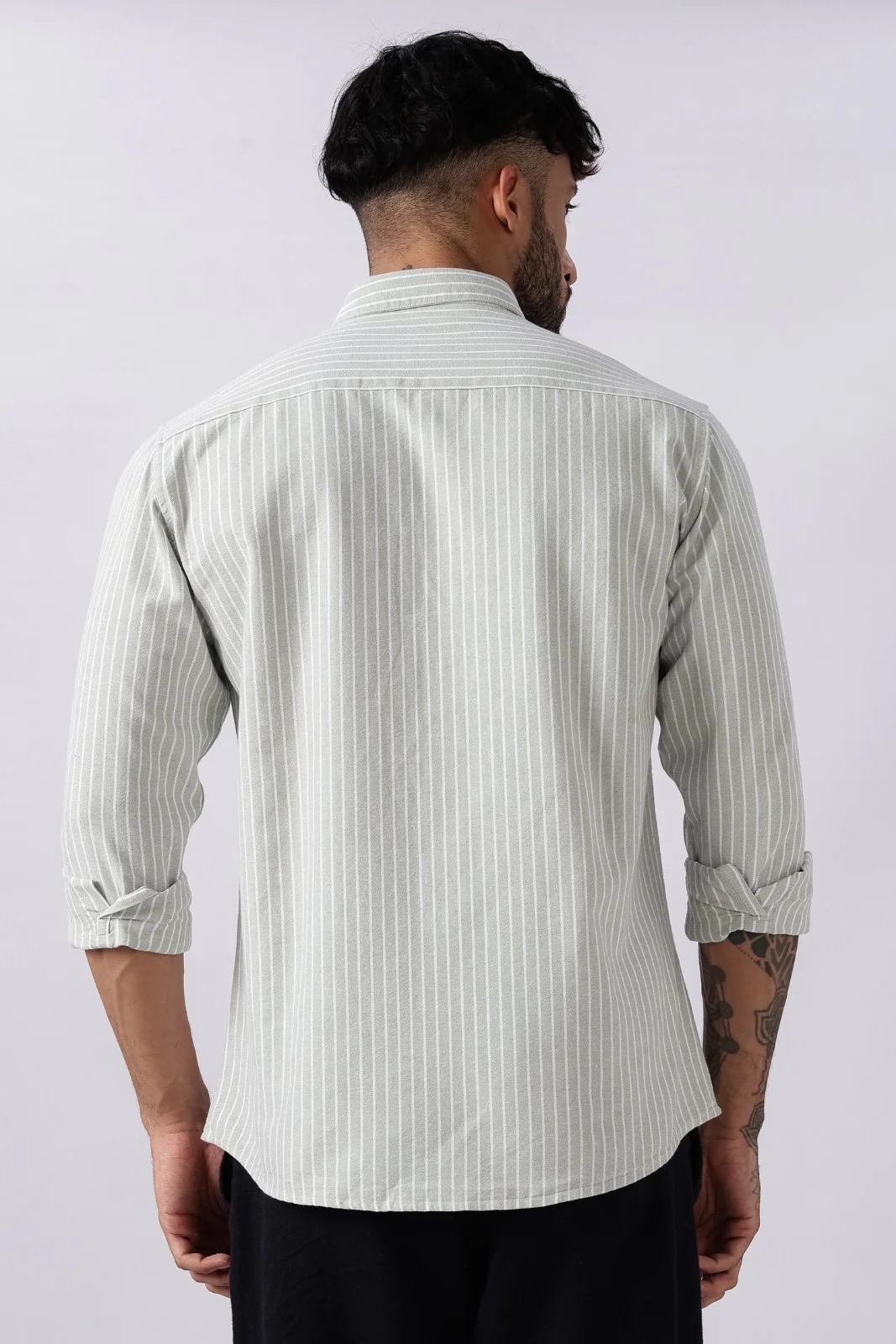 Pistachio Green Oxford Stripe Casual Shirt - Image 4