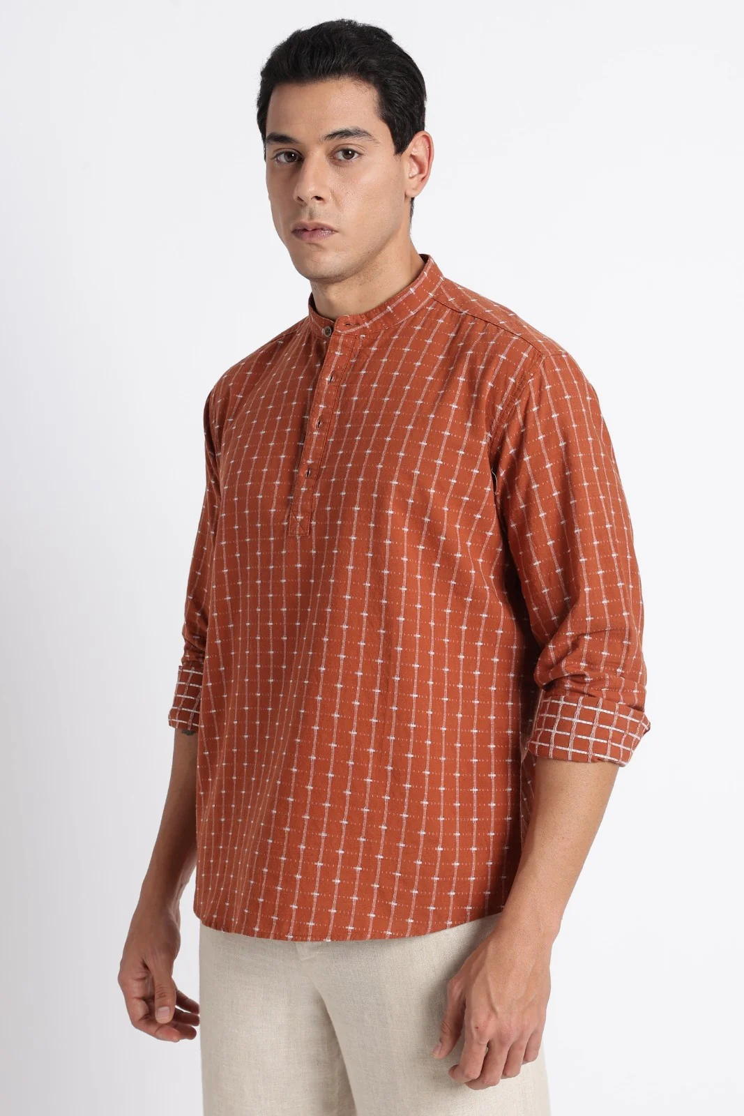 Rust Brown Cotton Dobby Short Kurta - Image 5