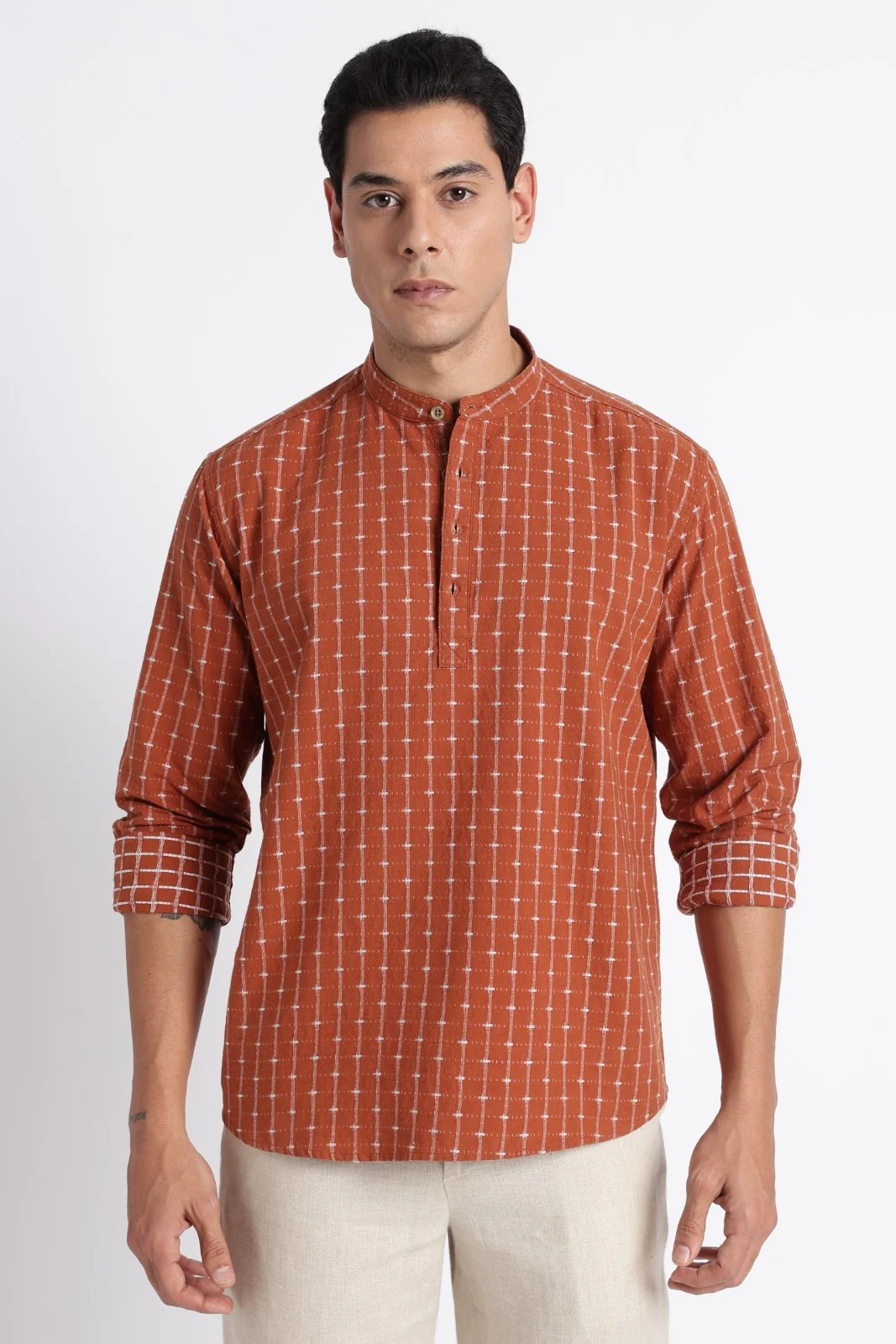 Rust Brown Cotton Dobby Short Kurta - Image 8
