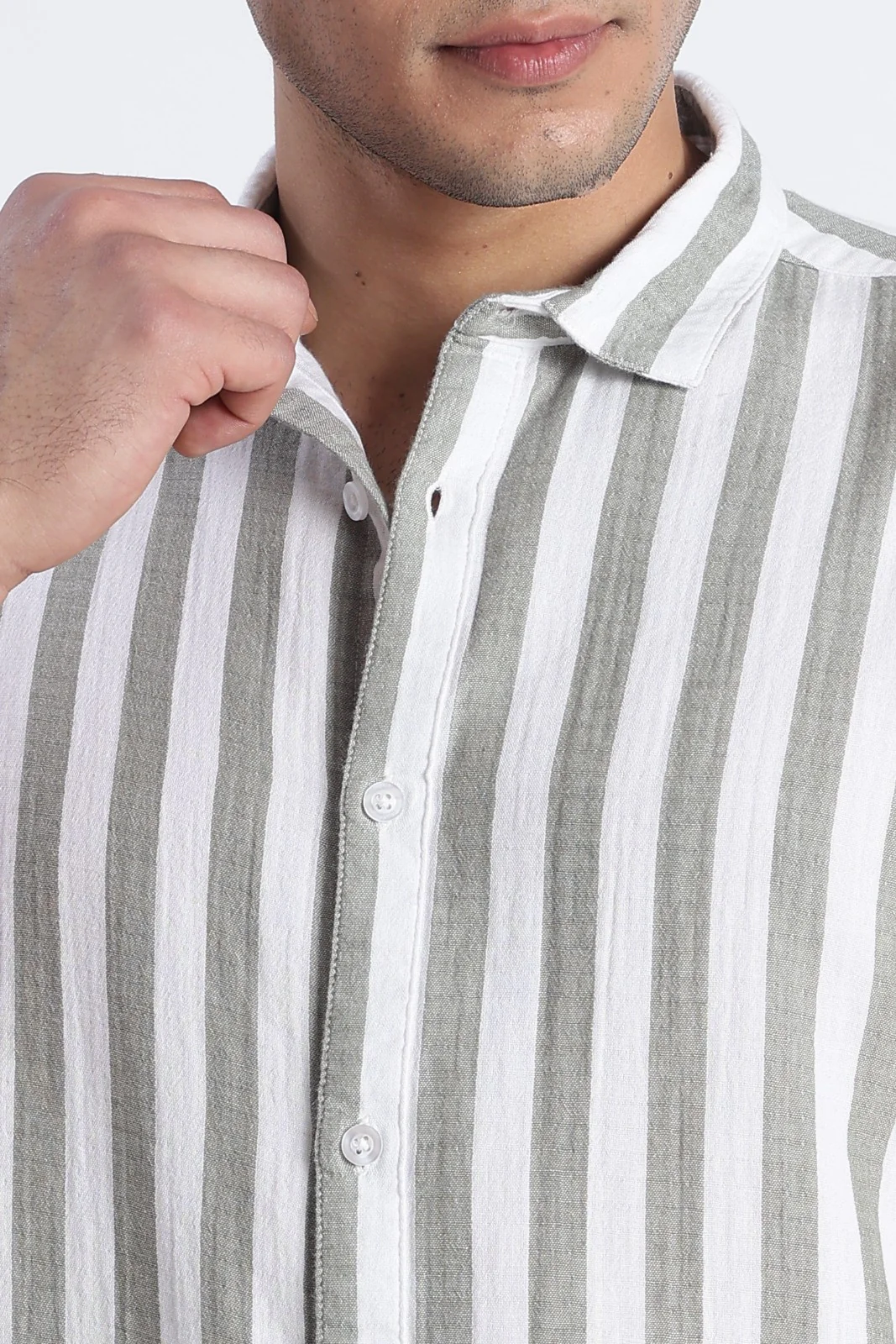 Sage Green Stripe Double Cloth Shirt - Image 3