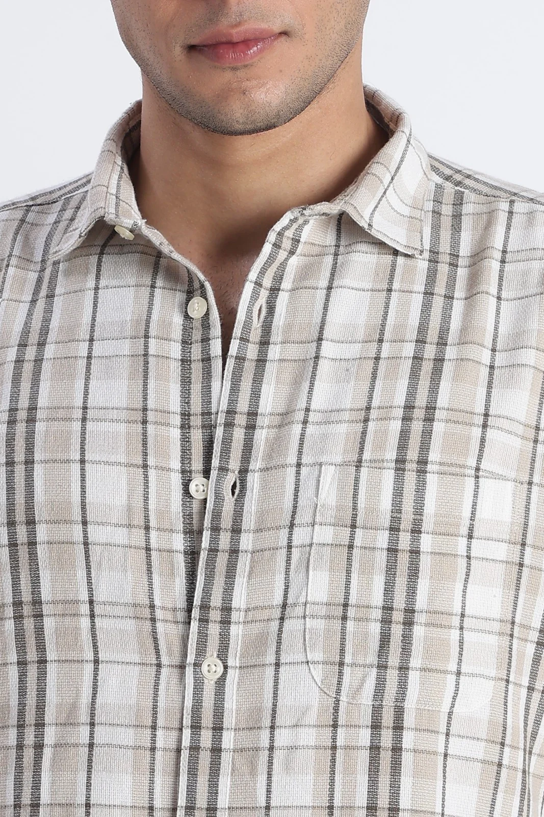 Sand Check Cotton Casual Shirt - Image 3