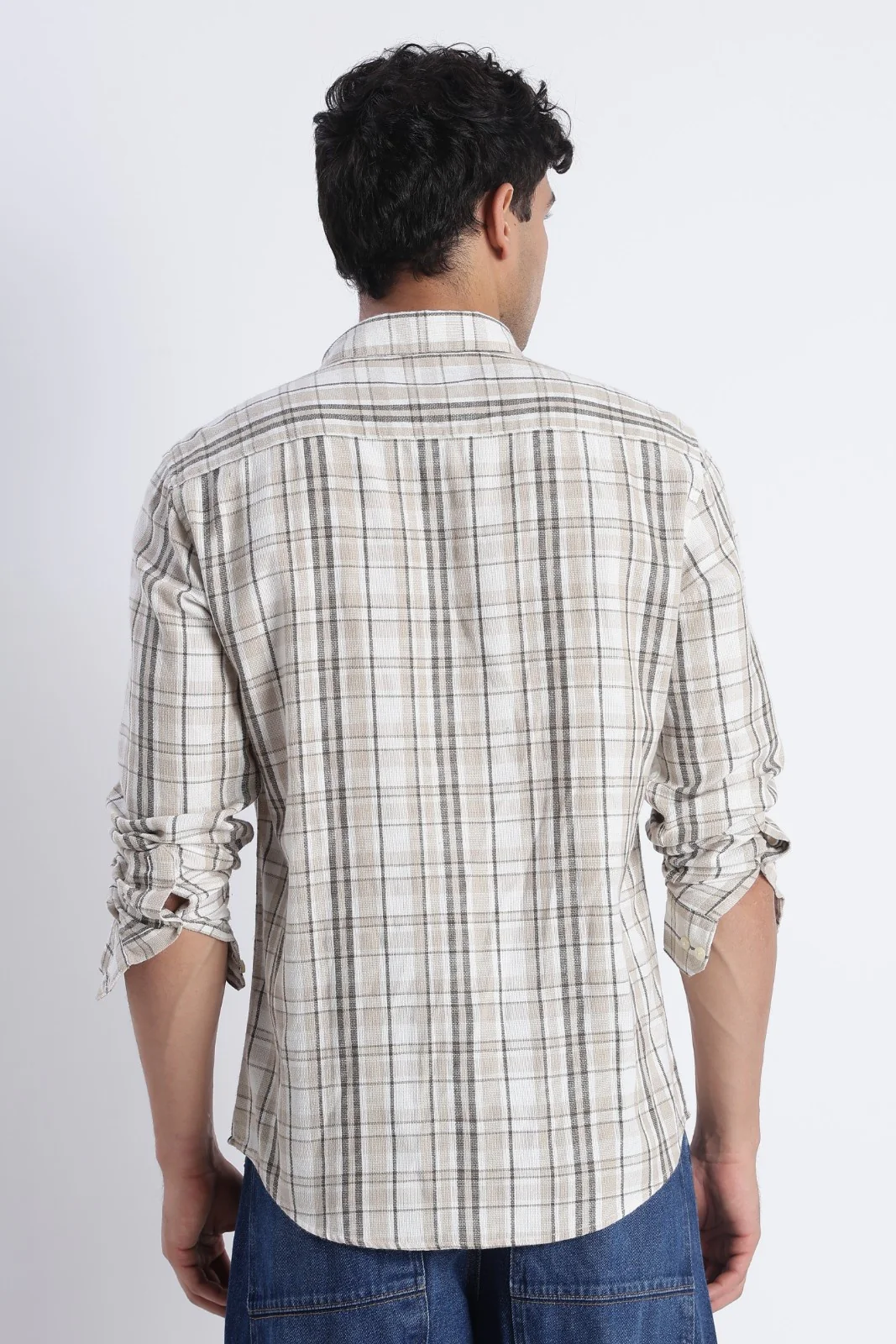 Sand Check Cotton Casual Shirt - Image 4