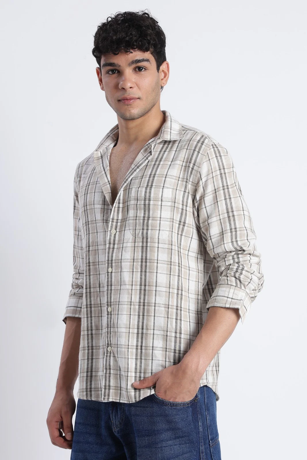 Sand Check Cotton Casual Shirt - Image 5