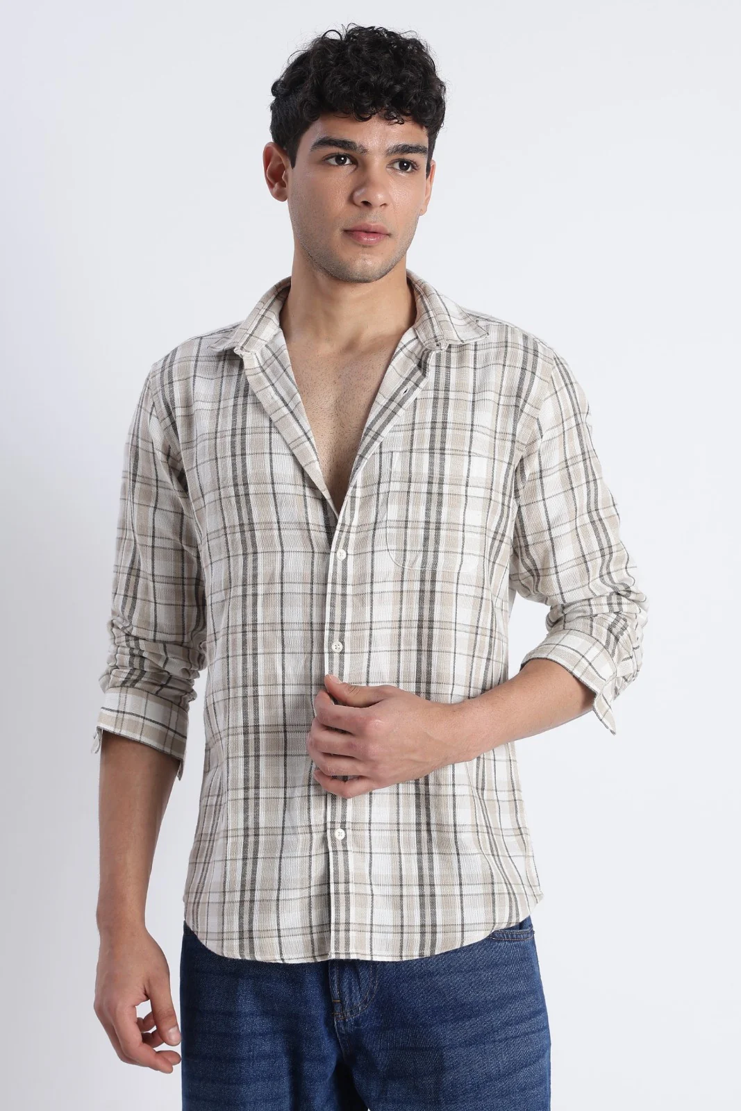 Sand Check Cotton Casual Shirt - Image 7