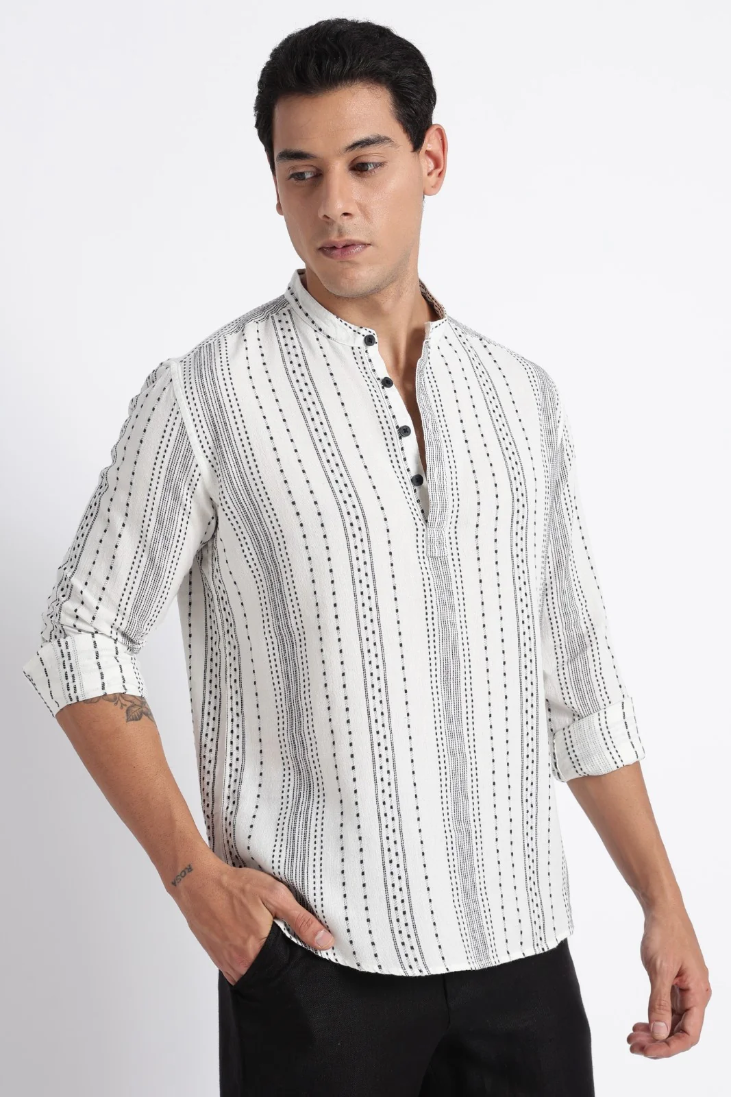 Snow White Dot Embossed Short Kurta - Image 4