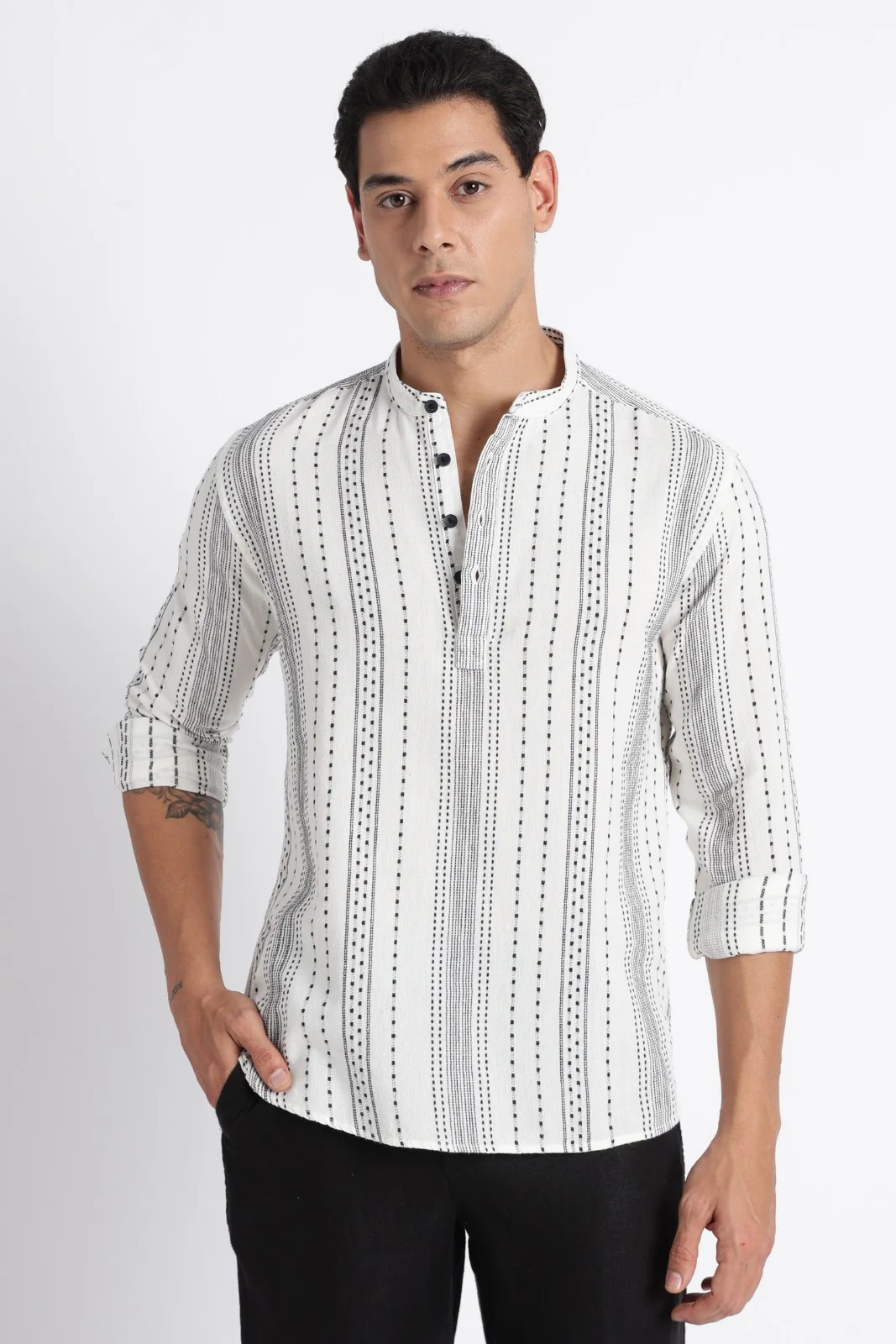Snow White Dot Embossed Short Kurta - Image 8