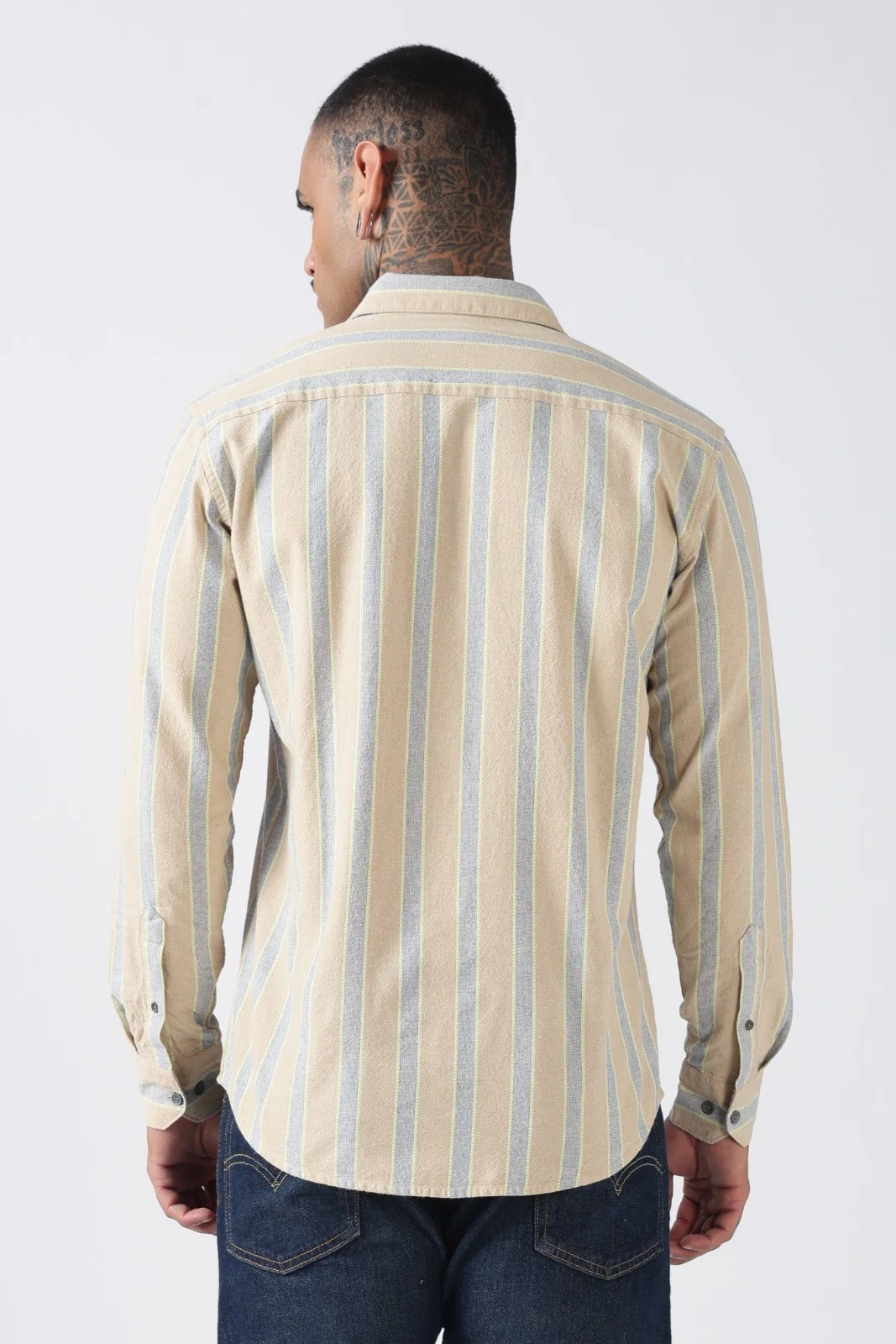 Stone Beige Soft Stripe Casual Shirt - Image 5