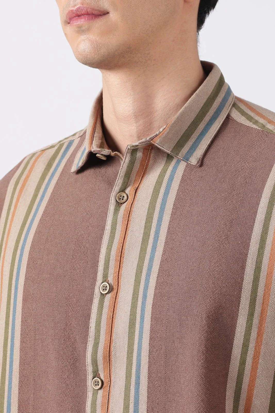 Taupe Brown Herringbone Casual Shirt - Image 3