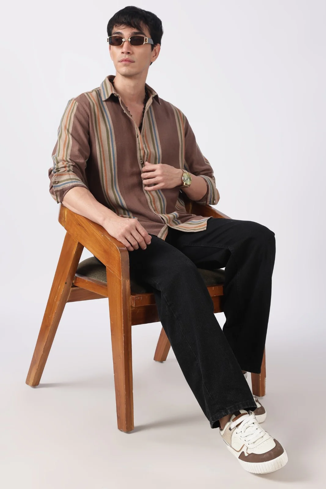 Taupe Brown Herringbone Casual Shirt - Image 7