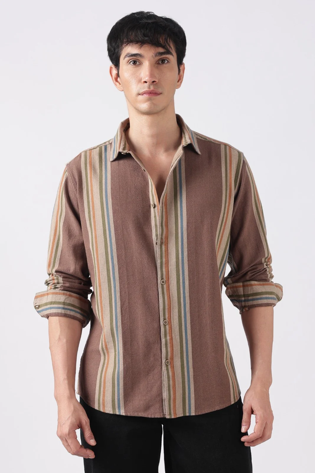 Taupe Brown Herringbone Casual Shirt - Image 8