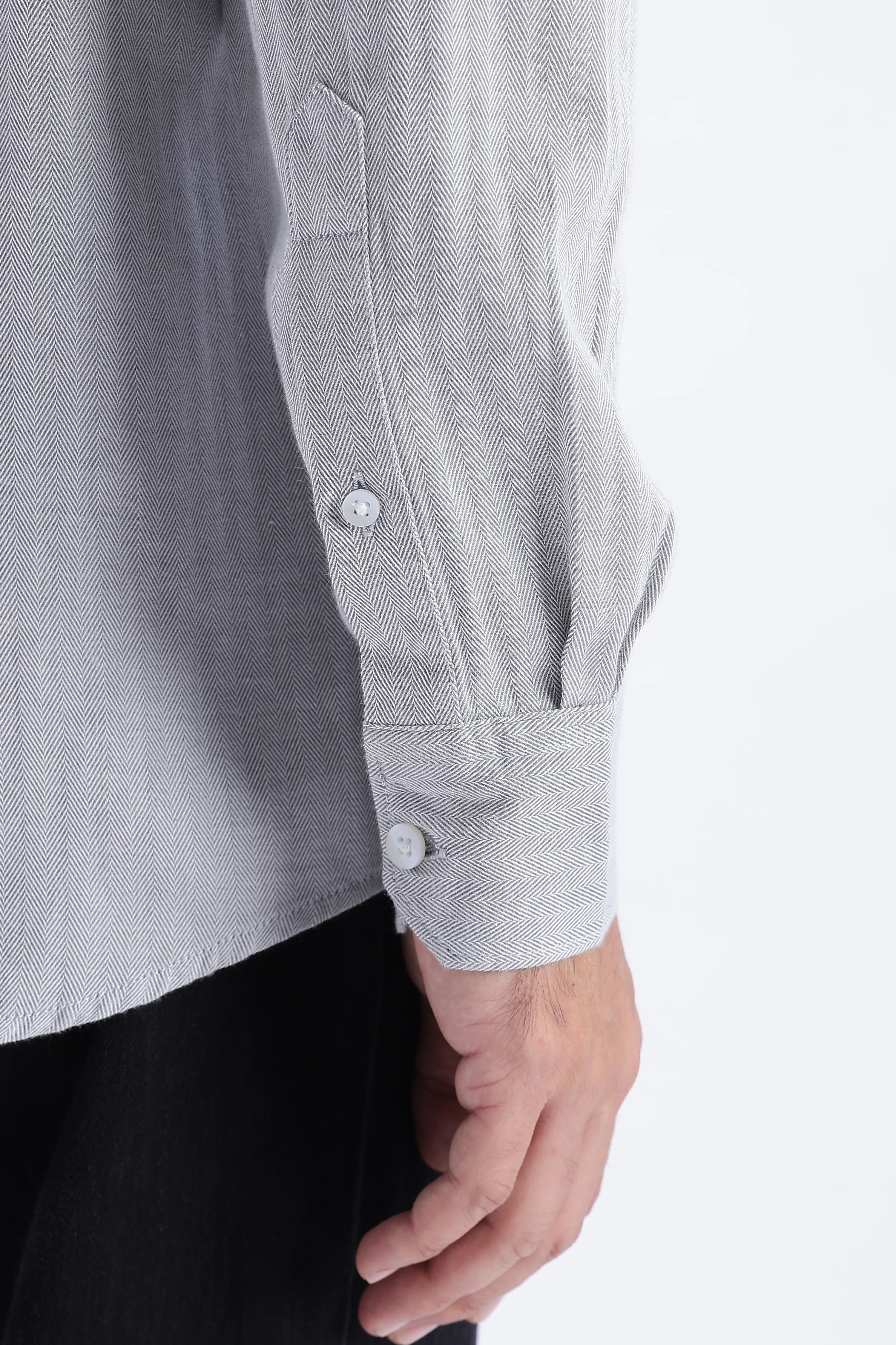Uri Ash Grey Herringbone Cotton Shirt - Image 8