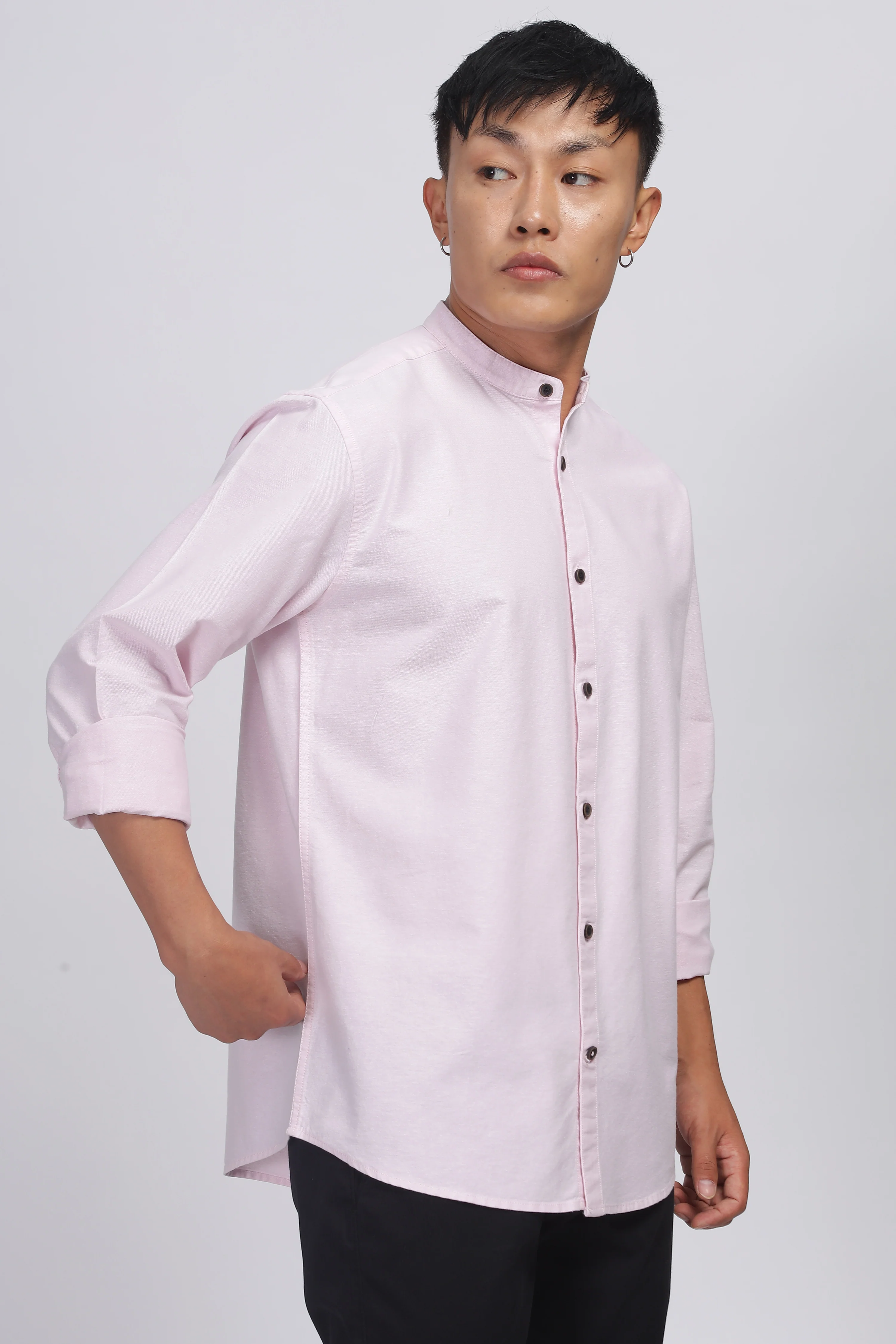 Uri Baby Pink Mandarin Collar Oxford Shirt - Image 3