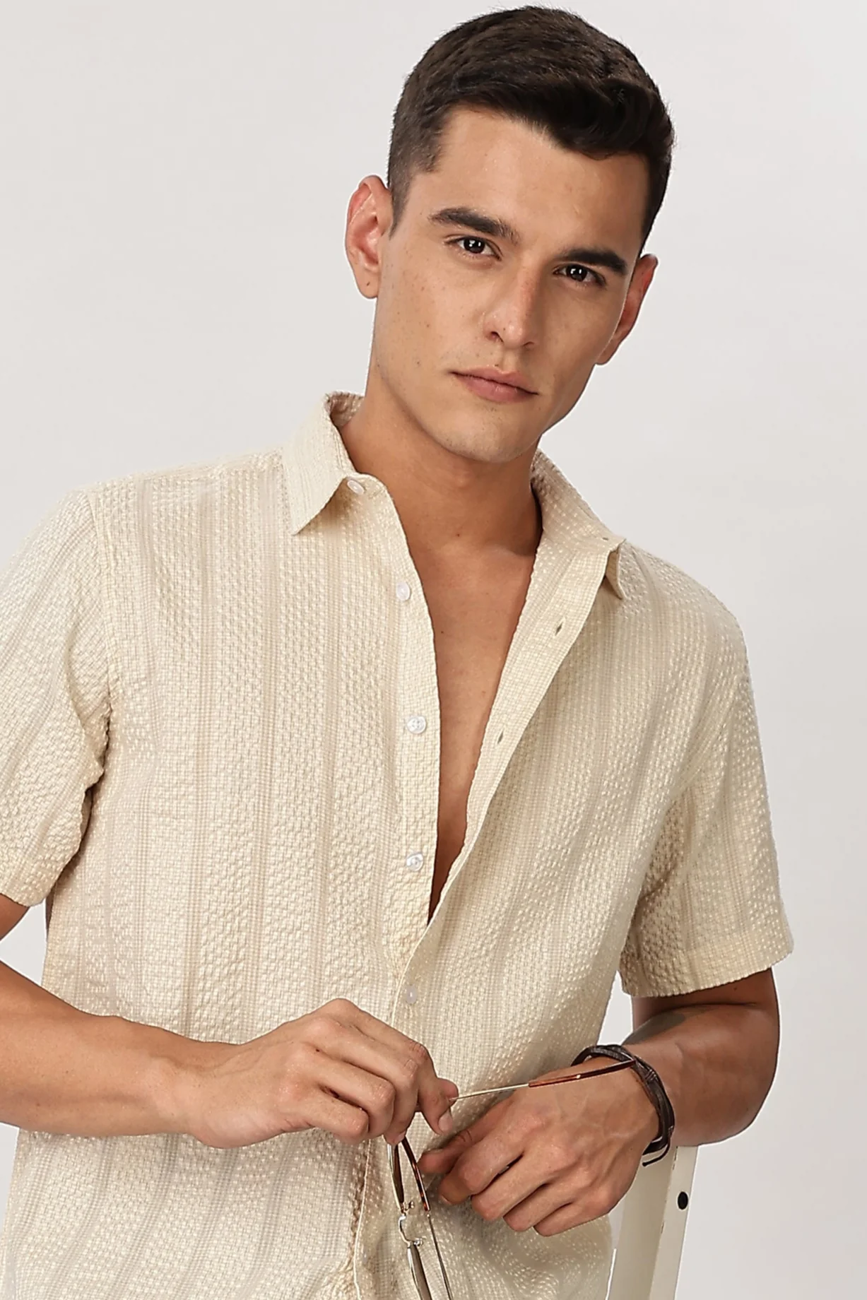 Uri Beige Seersucker Shirt - Image 2