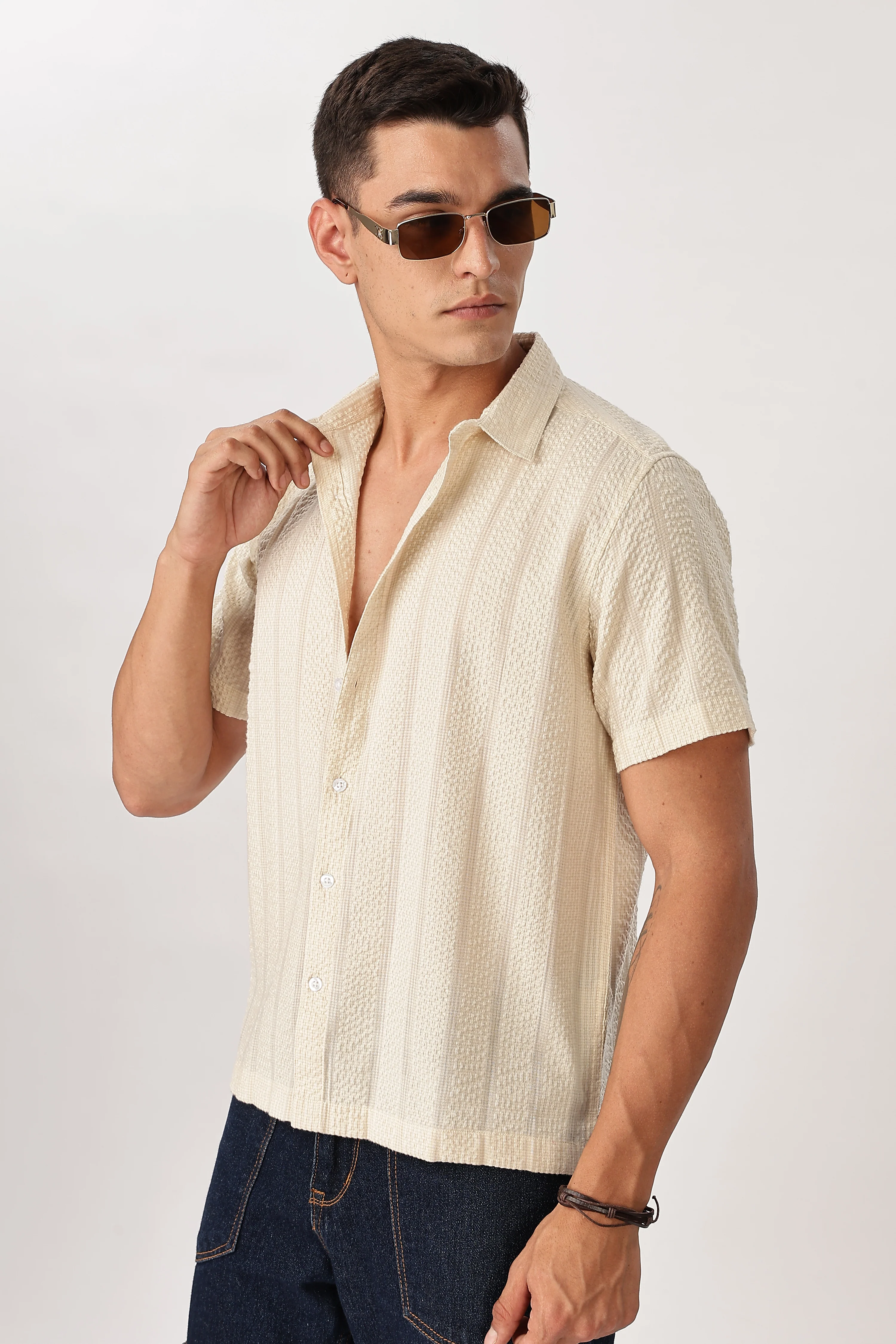 Uri Beige Seersucker Shirt - Image 3