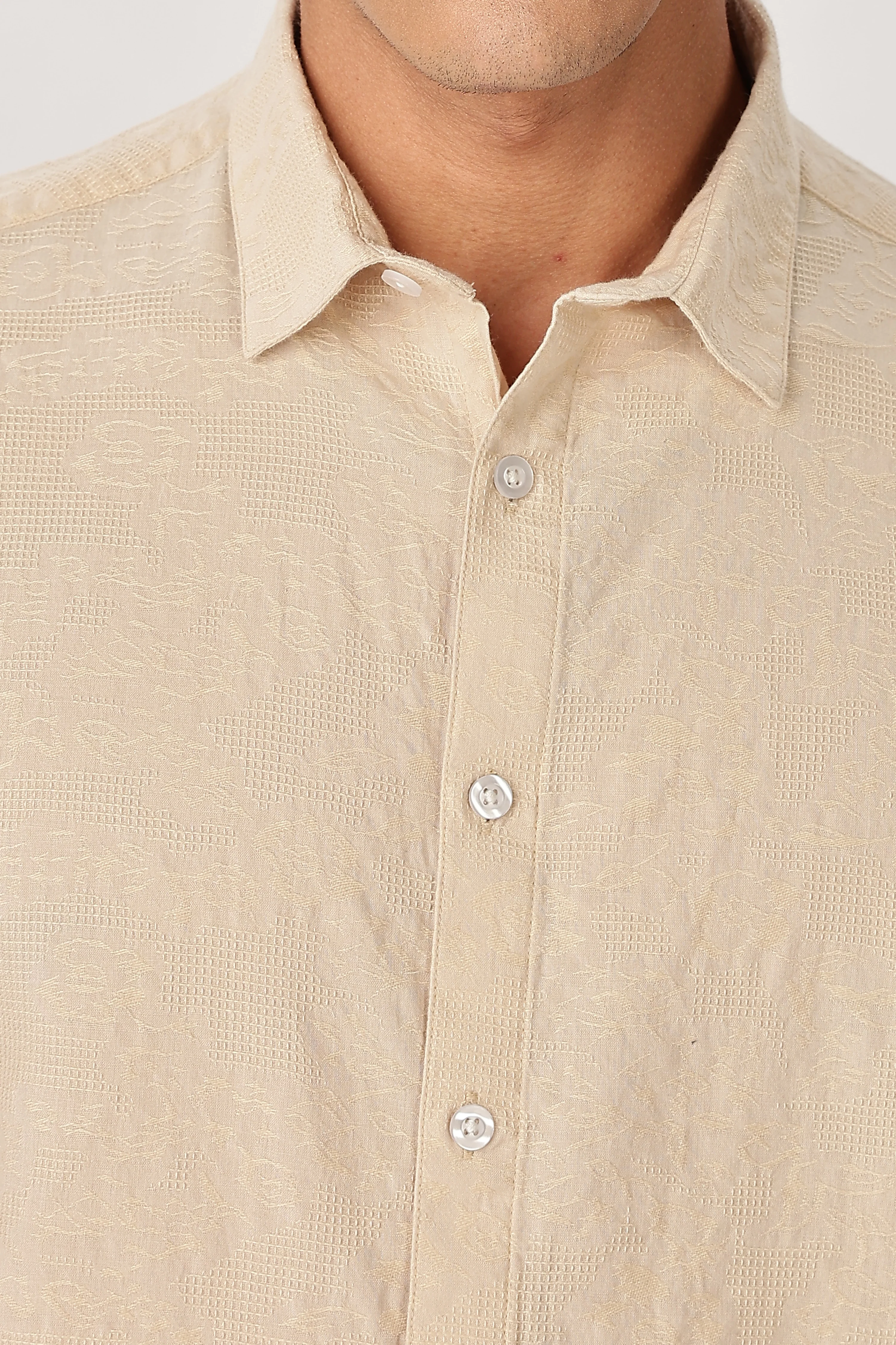 Uri Beige Textured Jacquard Shirt - Image 6