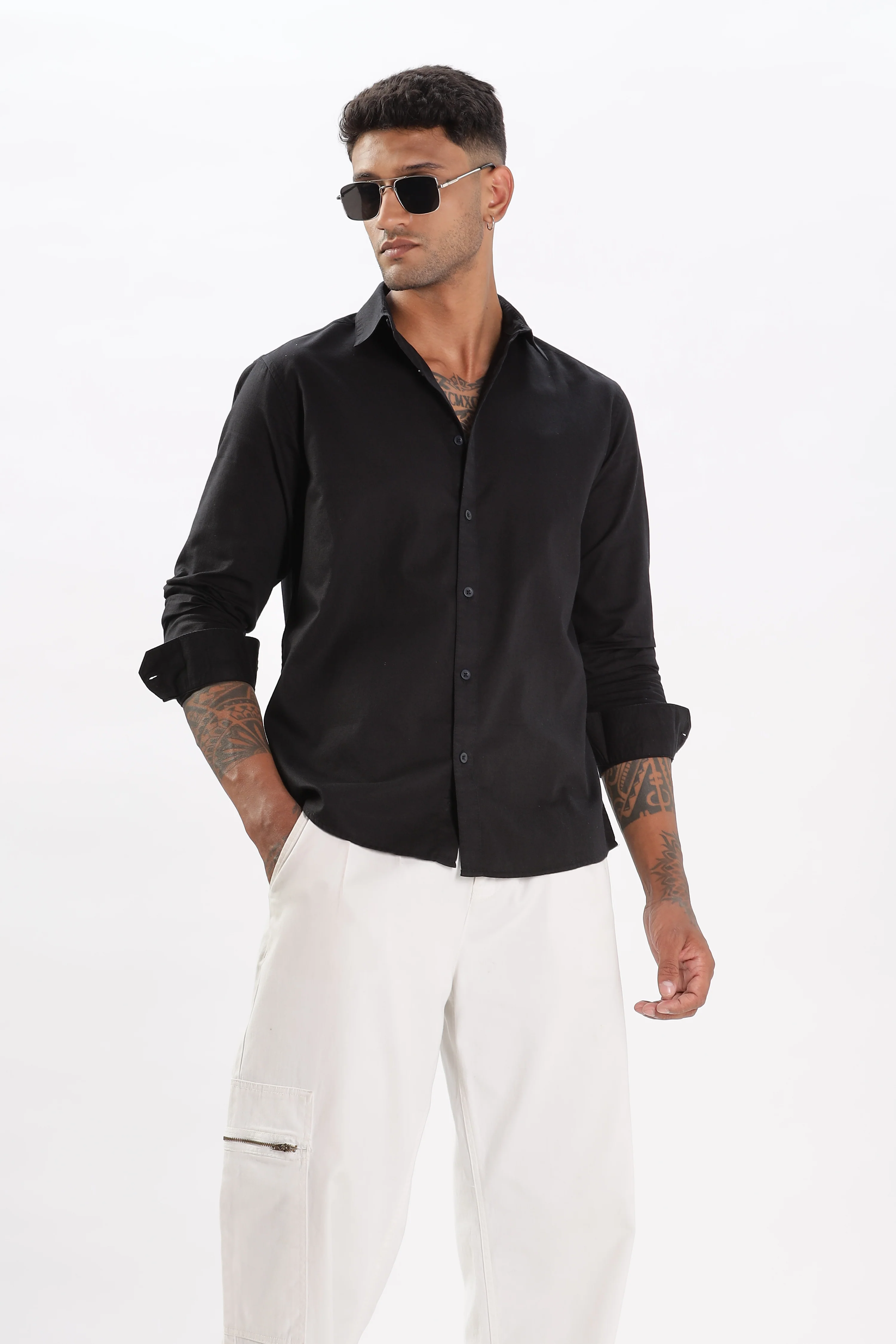 Uri Black Dobby Textured Casual Shirt - Image 3