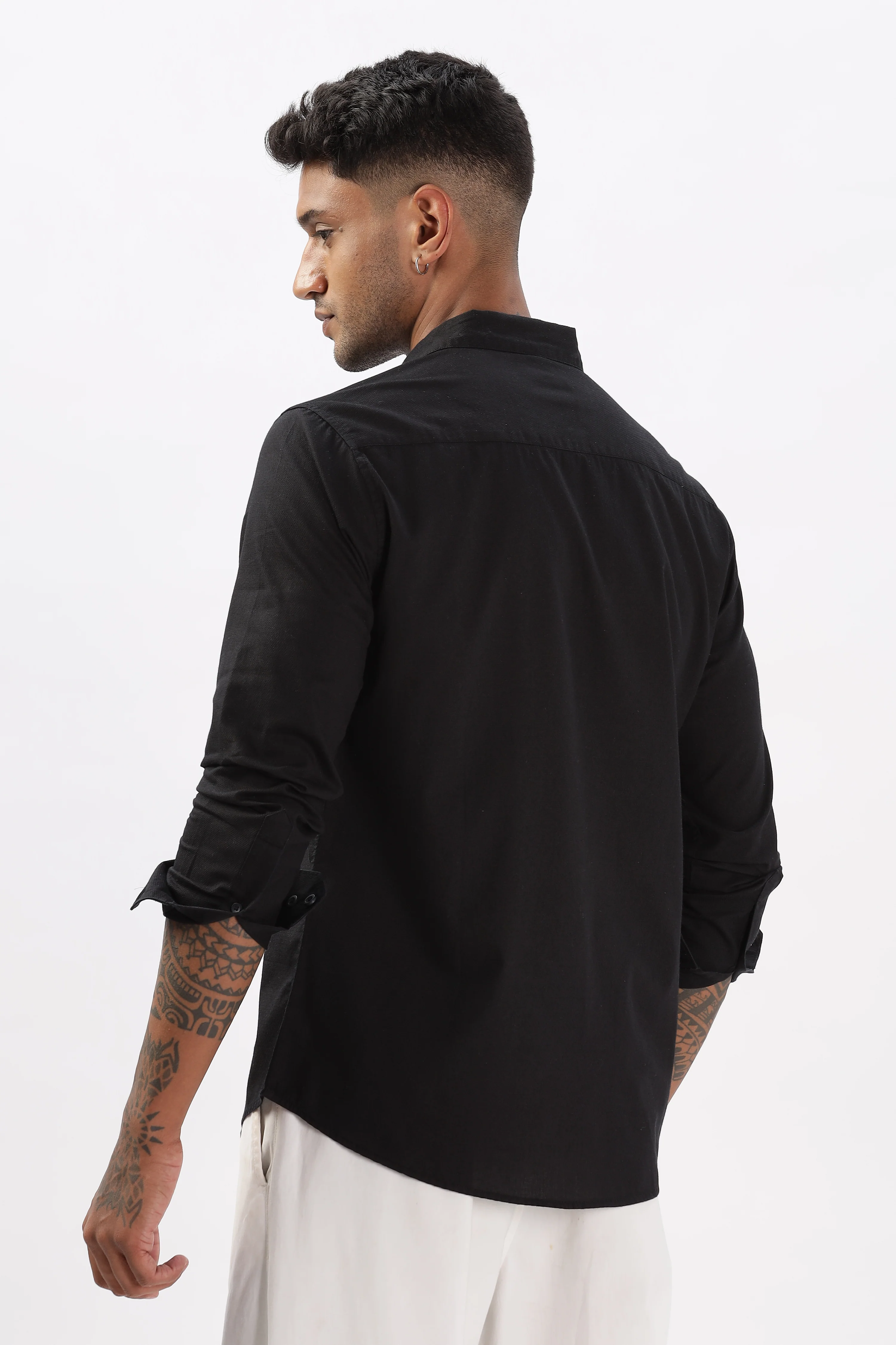Uri Black Dobby Textured Casual Shirt - Image 4