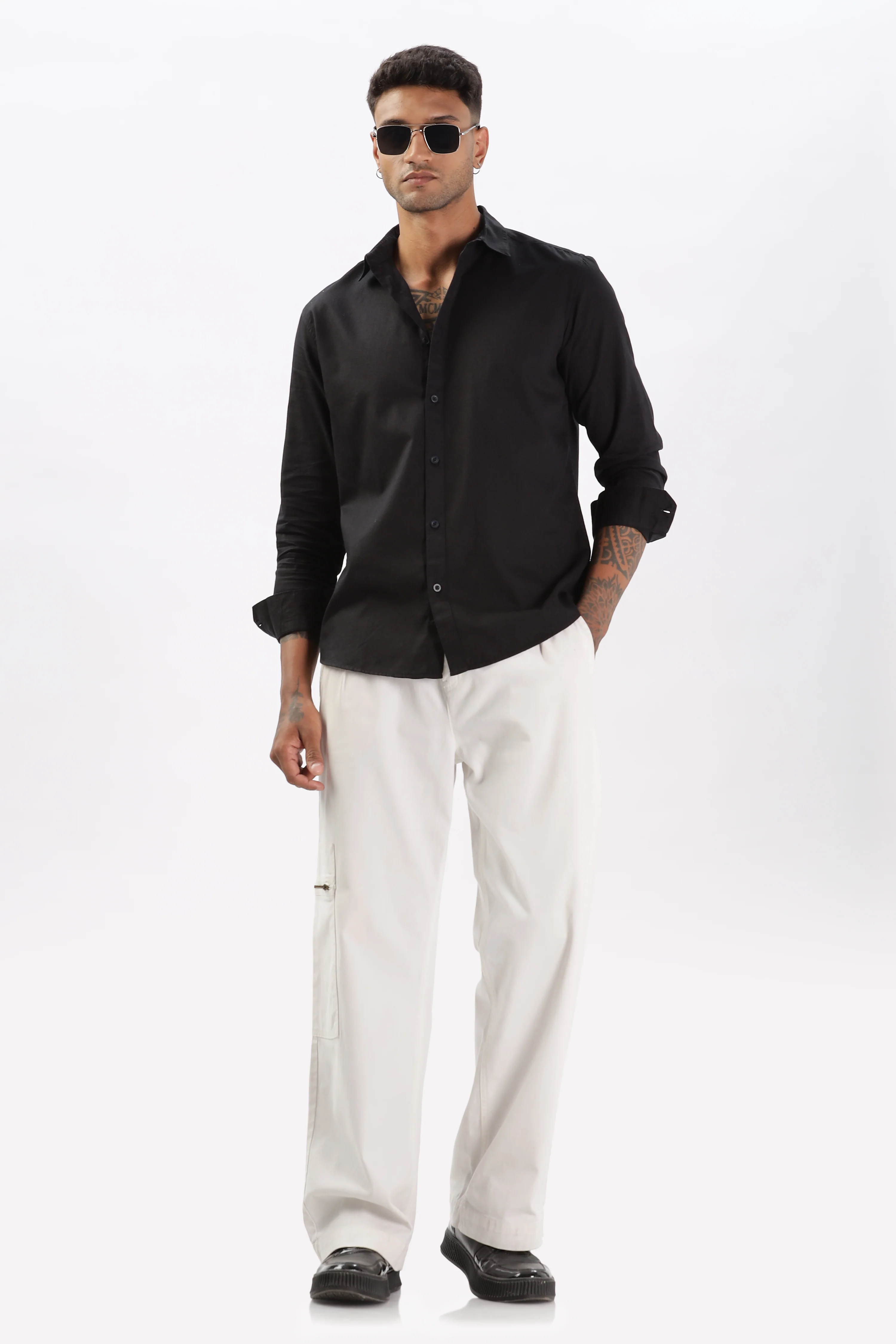 Uri Black Dobby Textured Casual Shirt - Image 5