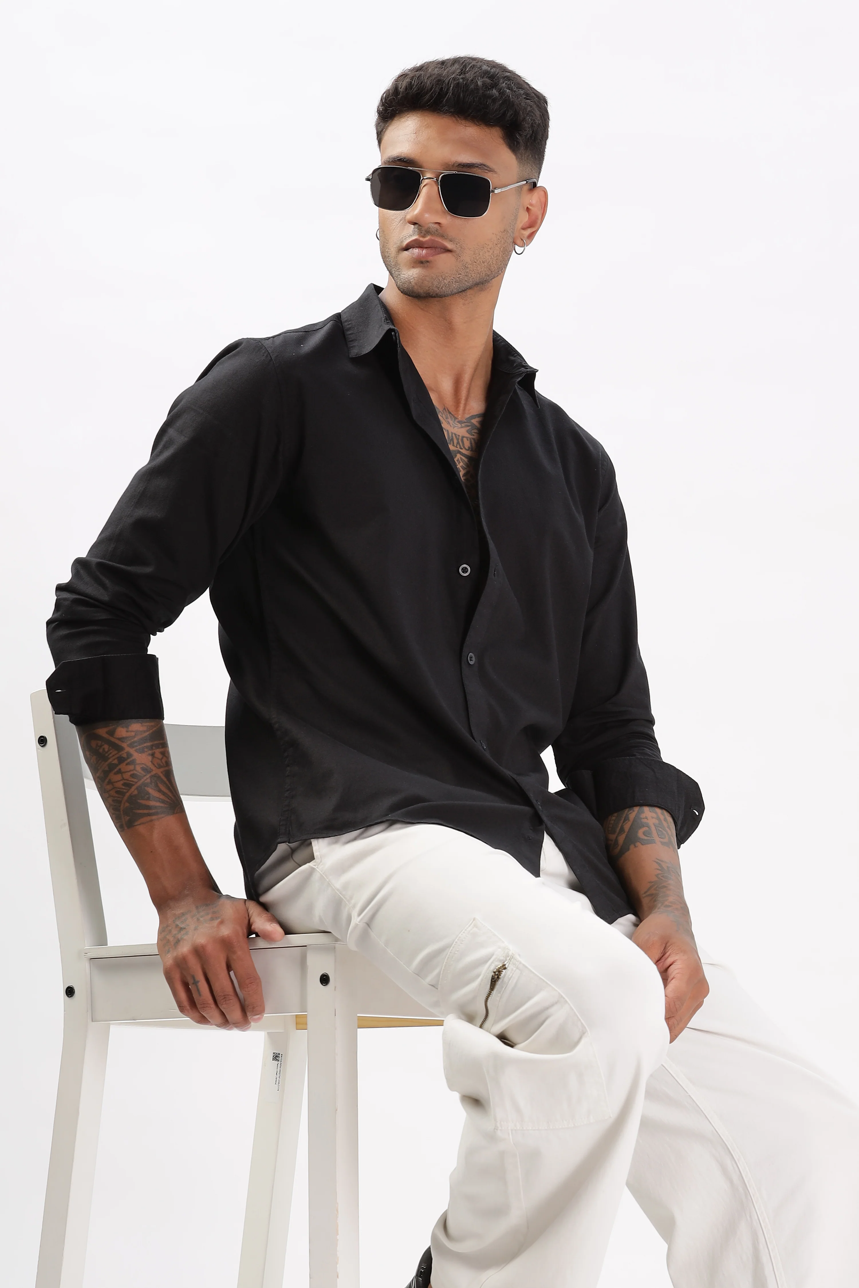 Uri Black Dobby Textured Casual Shirt - Image 6