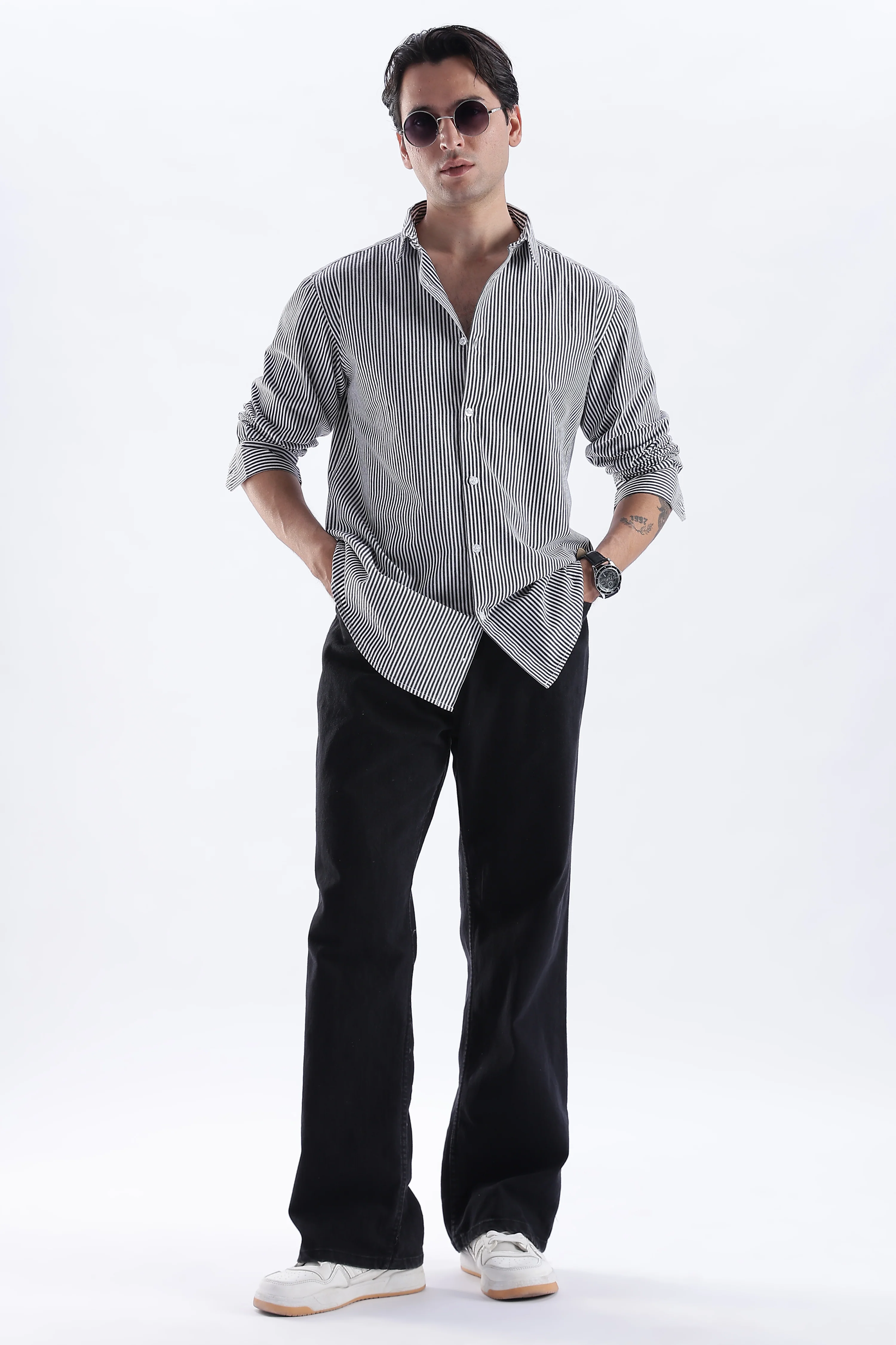 Uri Black Pinstripe Cotton Shirt - Image 5